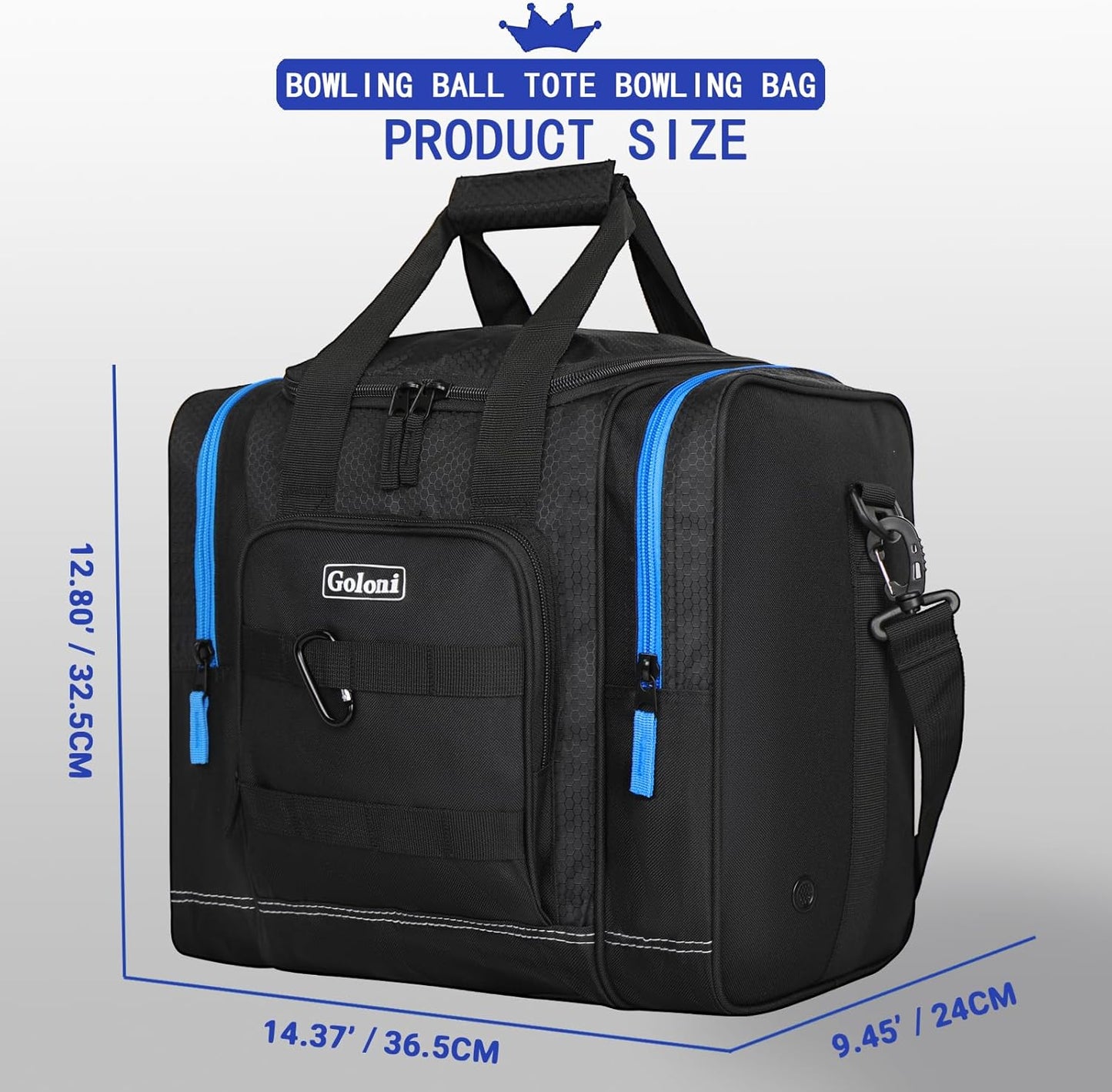 Goloni Bowling Ball Bag for Singer Ball with Padded Ball Holder, 2 Pockets fit Bowling Shoes Up to Mens Size 14 and Accessories