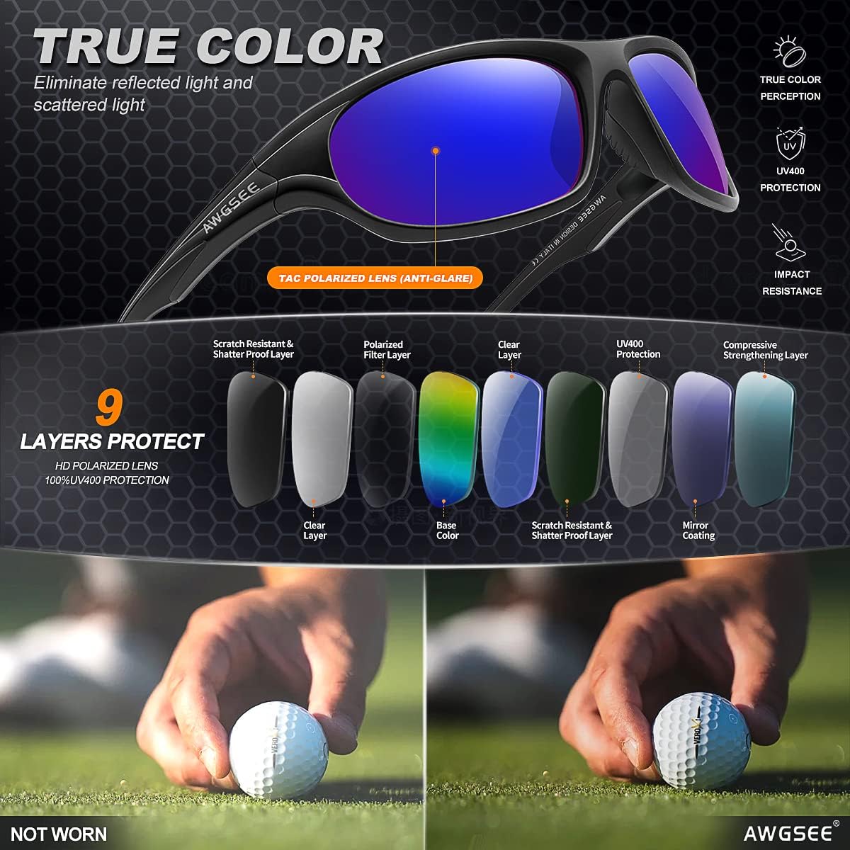 Polarized Sports Sunglasses for Men,TR90 Unbreakable Frame Sunglasses for Fishing Driving Cycling UV400 Protection