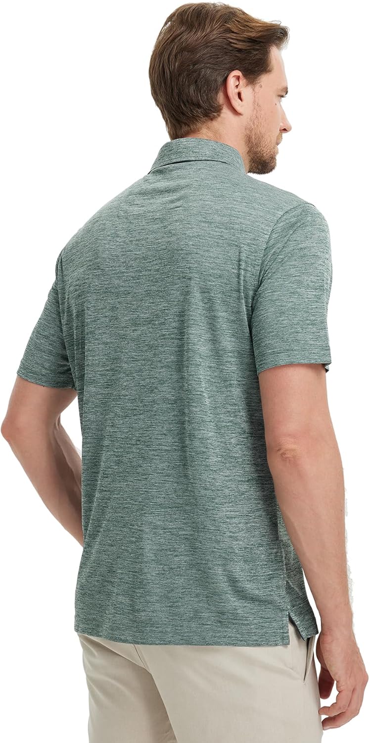 M MAELREG Golf Shirts for Men Short Sleeve Dry Fit Casual Striped Performance Moisture Wicking Collared Mens Polo Shirts