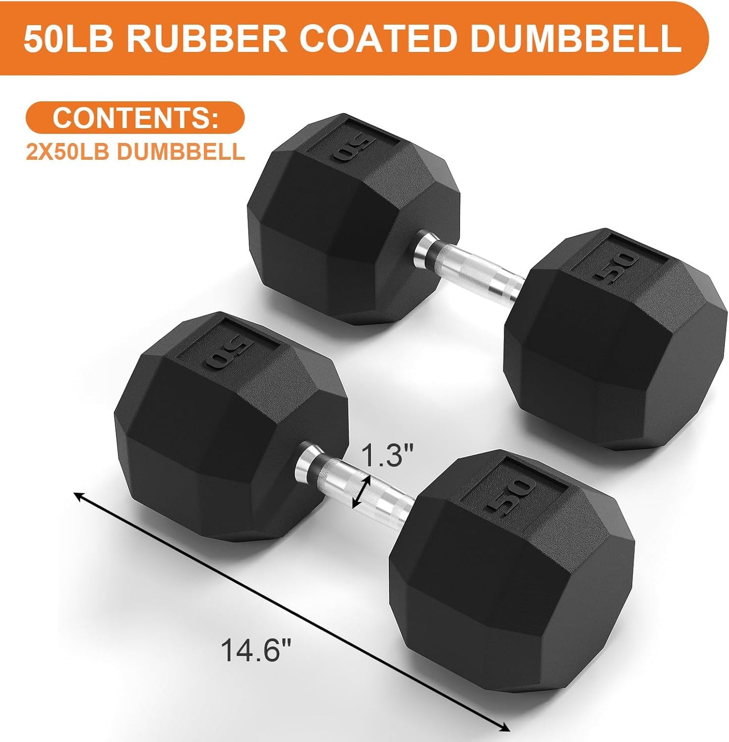 Rubber Coated Hex Dumbbell Weight Set, Multiple Sizes Exercise & Fitness Dumbbells,100LB Set,110LB Set,200LB,350LB,450LB,550LB, 35-50Lbs Pairs for Muscle Toning, Strength Building & Full Body Workout