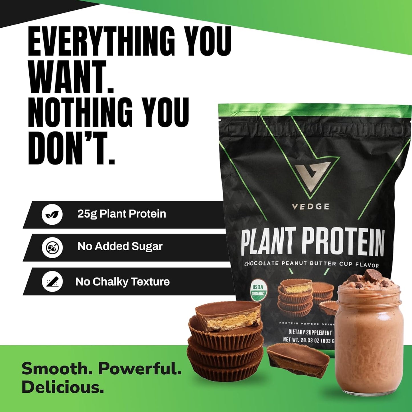vedge Vegan Protein Powder - Plant Protein Powder with Pea, Pumpkin & Sunflower - USDA Organic, Amino Acids, Dairy Free, Gluten Free, Soy Free, Keto, Non GMO - Peanut Butter Cup - 20 Servings