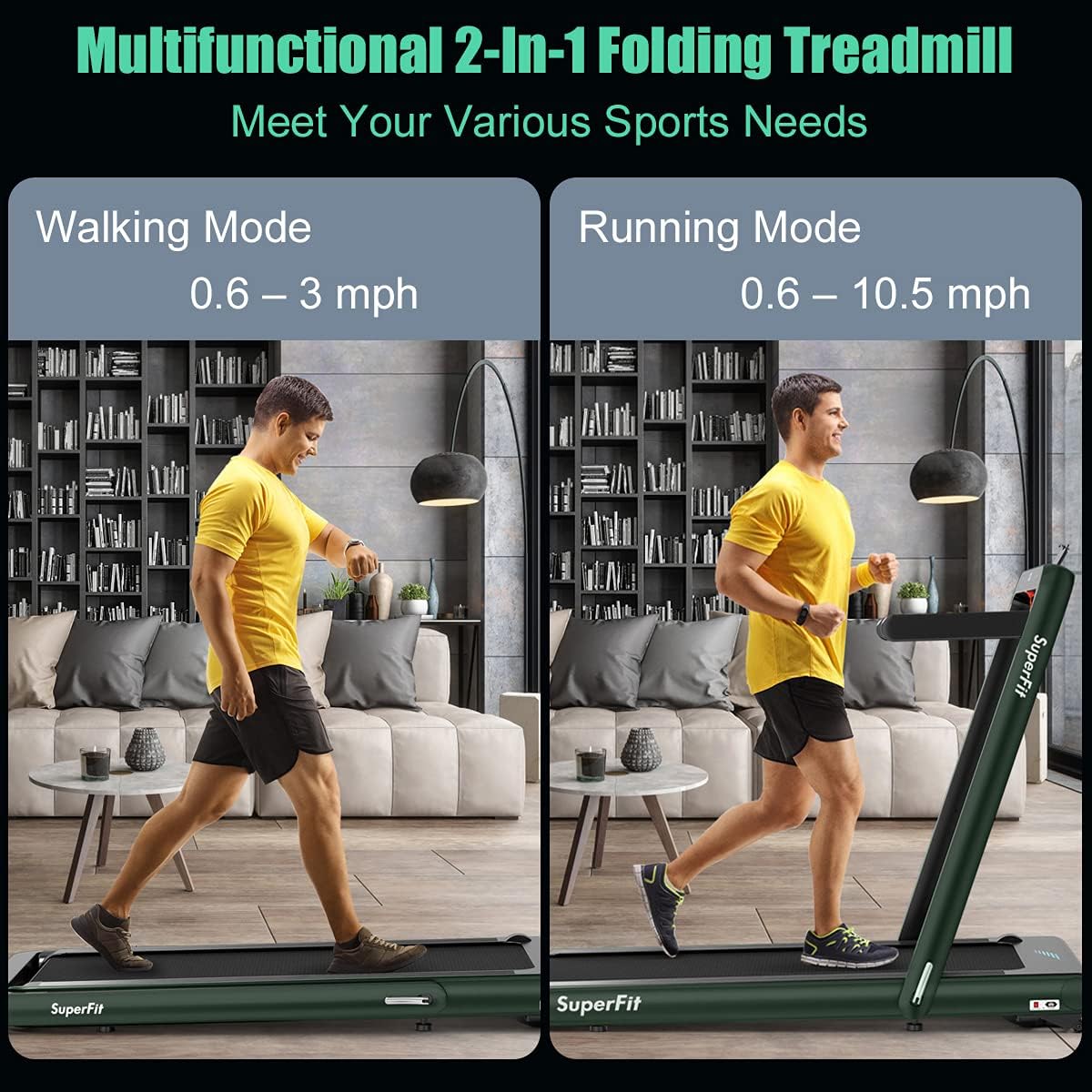 GYMAX Walking Pad, 4.75HP Under Desk Treadmill with LED Touch Screen, App Control, Built-in Speaker & Handle, 2 in 1 Folding Compact Portable Treadmill for Home Small Space