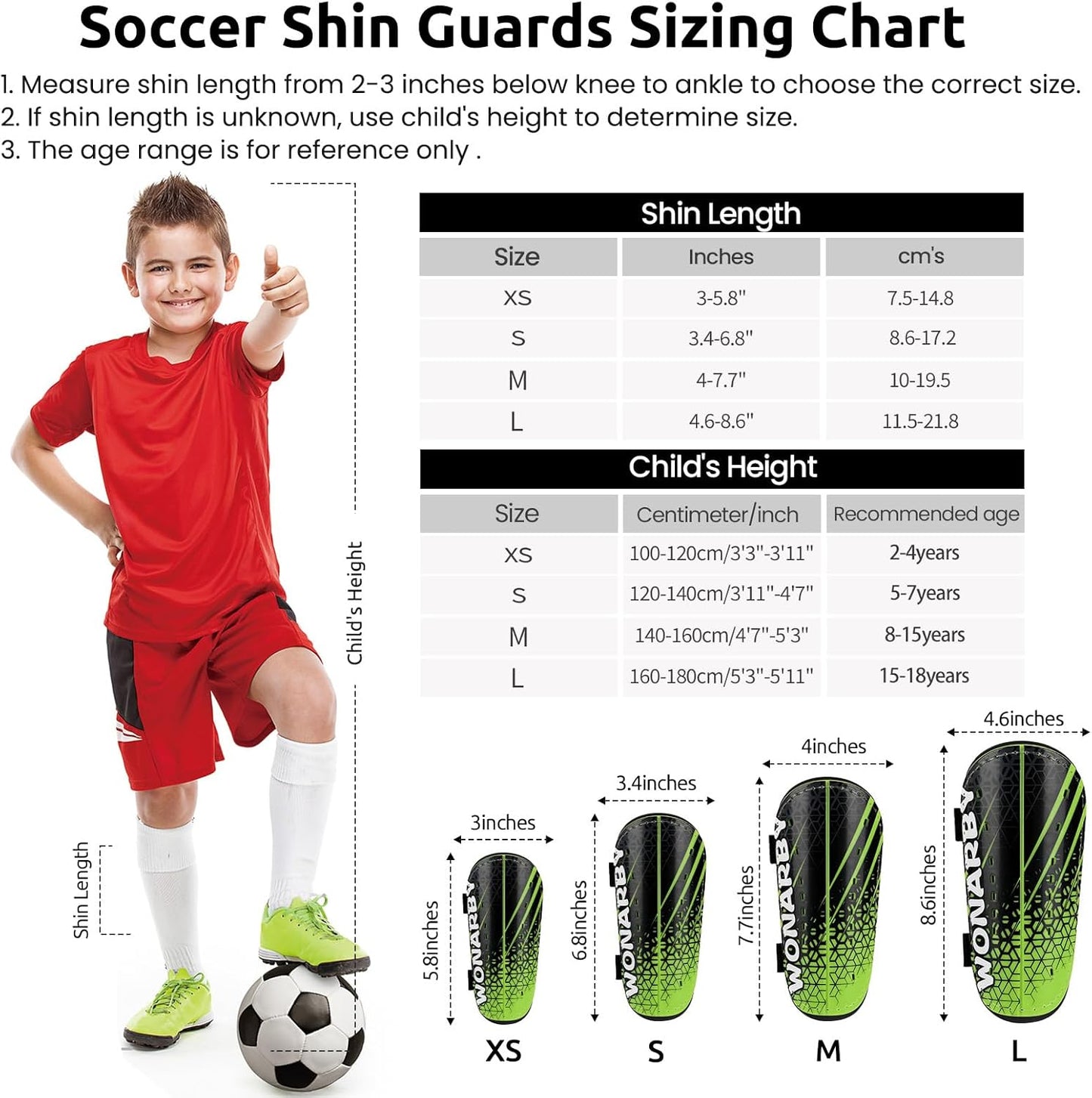 Shin Guards Soccer Youth Kids - Shin Guard for Boys Girls Teenagers Toddler 2-18 Years Old - Football Shin Pads Protection Equipment with Adjustable Straps