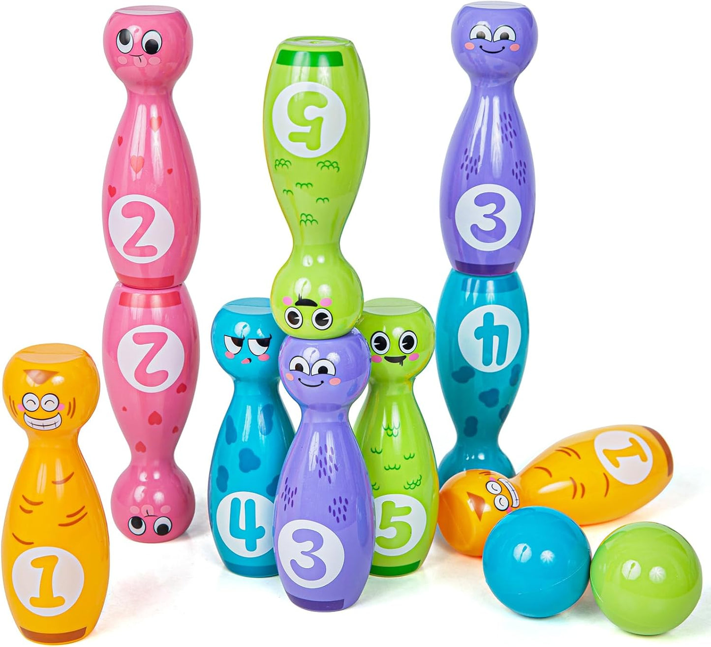 Bowling Set for Kids 2-5,Includes 10 Plastic Pins & 2 Balls, Indoor Activity Games, Birthday Gifts for Boys Girls 5-7,(Color Gift Box Packaging)