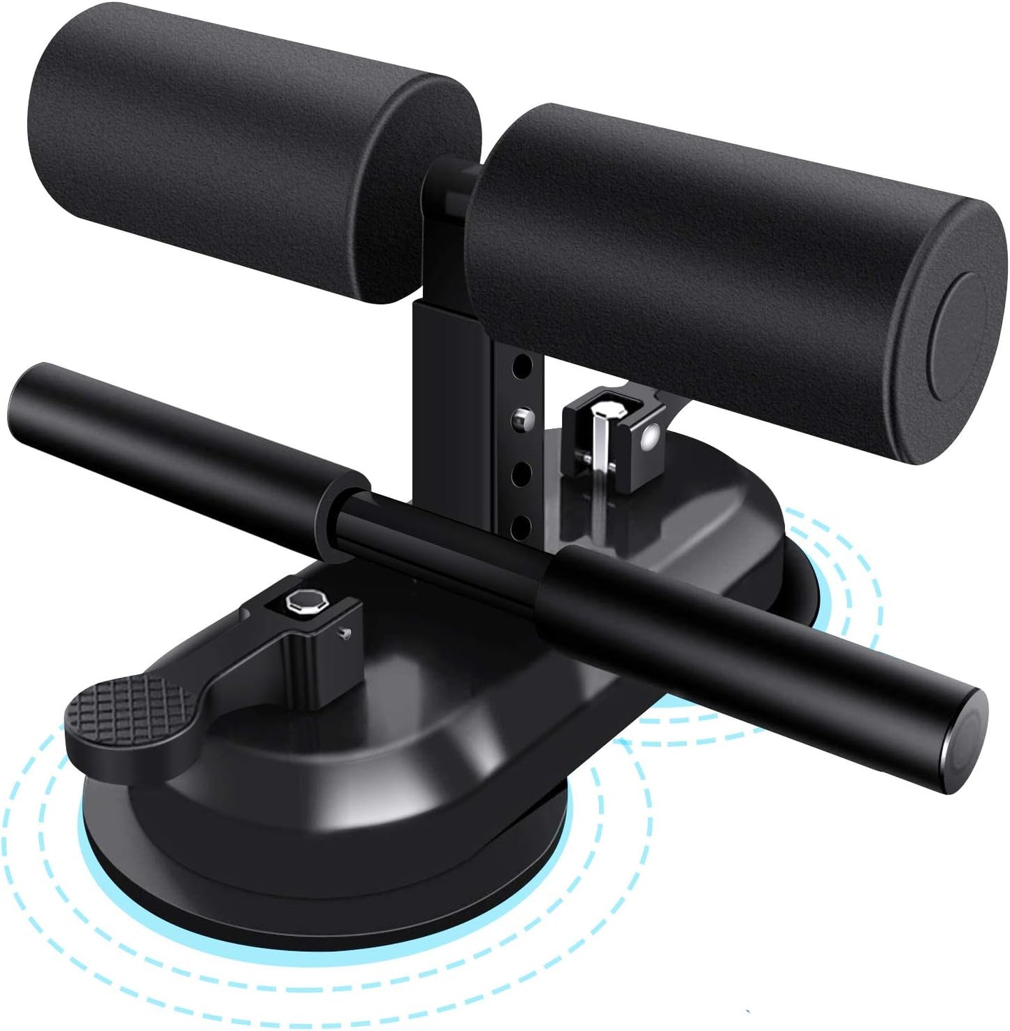 Sit Up Bar Floor, Portable Sit Up Exercise Equipment with 2 Strong Suction Cups and Adjustable Foot Holder, Abs Master Assistant Device for Home Workout with Massage Roller