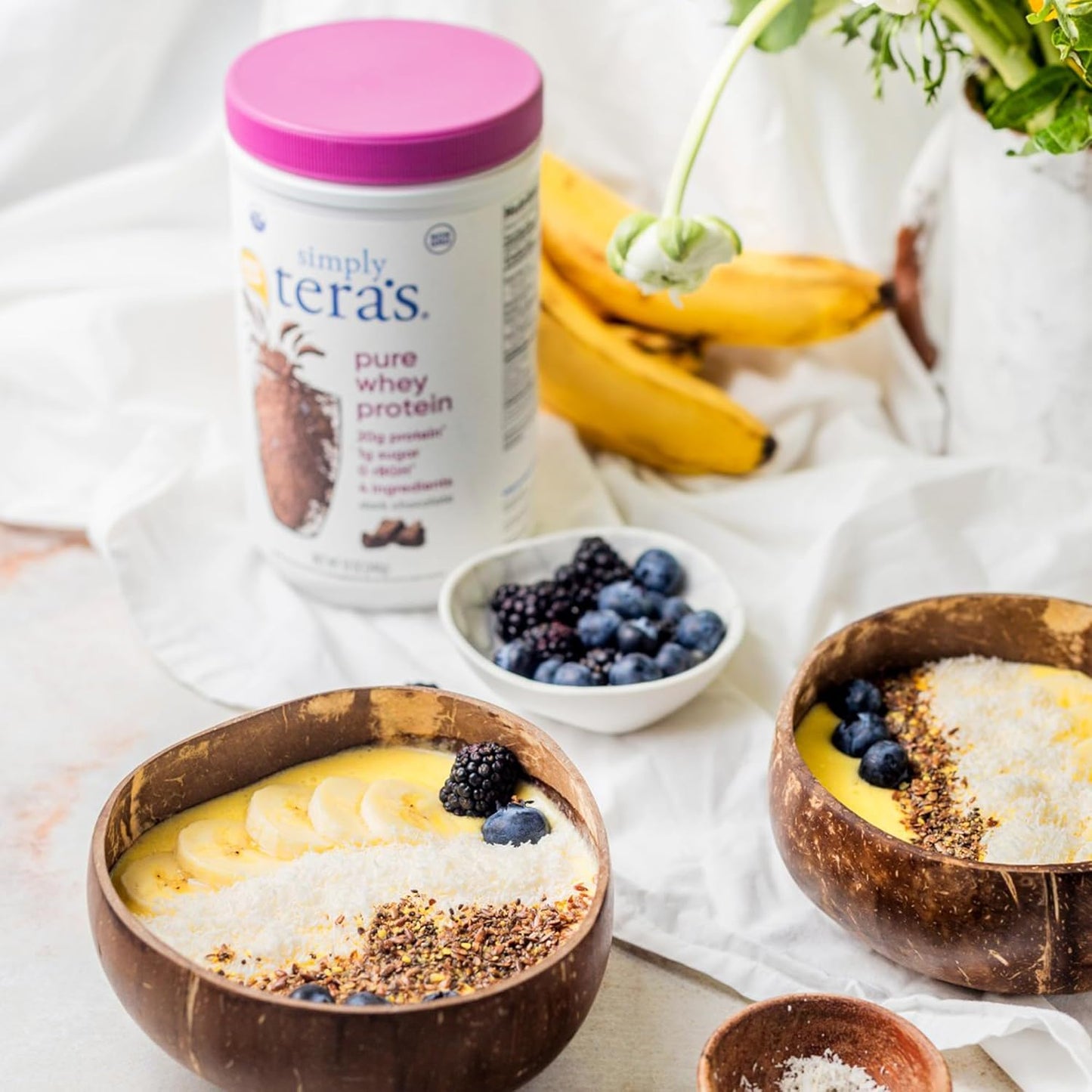 simply tera's Pure Whey Protein Powder - Dark Chocolate Clean Protein Powder, Grass Fed Whey Protein Powder Without Artificial Sweeteners, Clean Label, Non-GMO, Kosher, rBGH-Free - 24 Oz