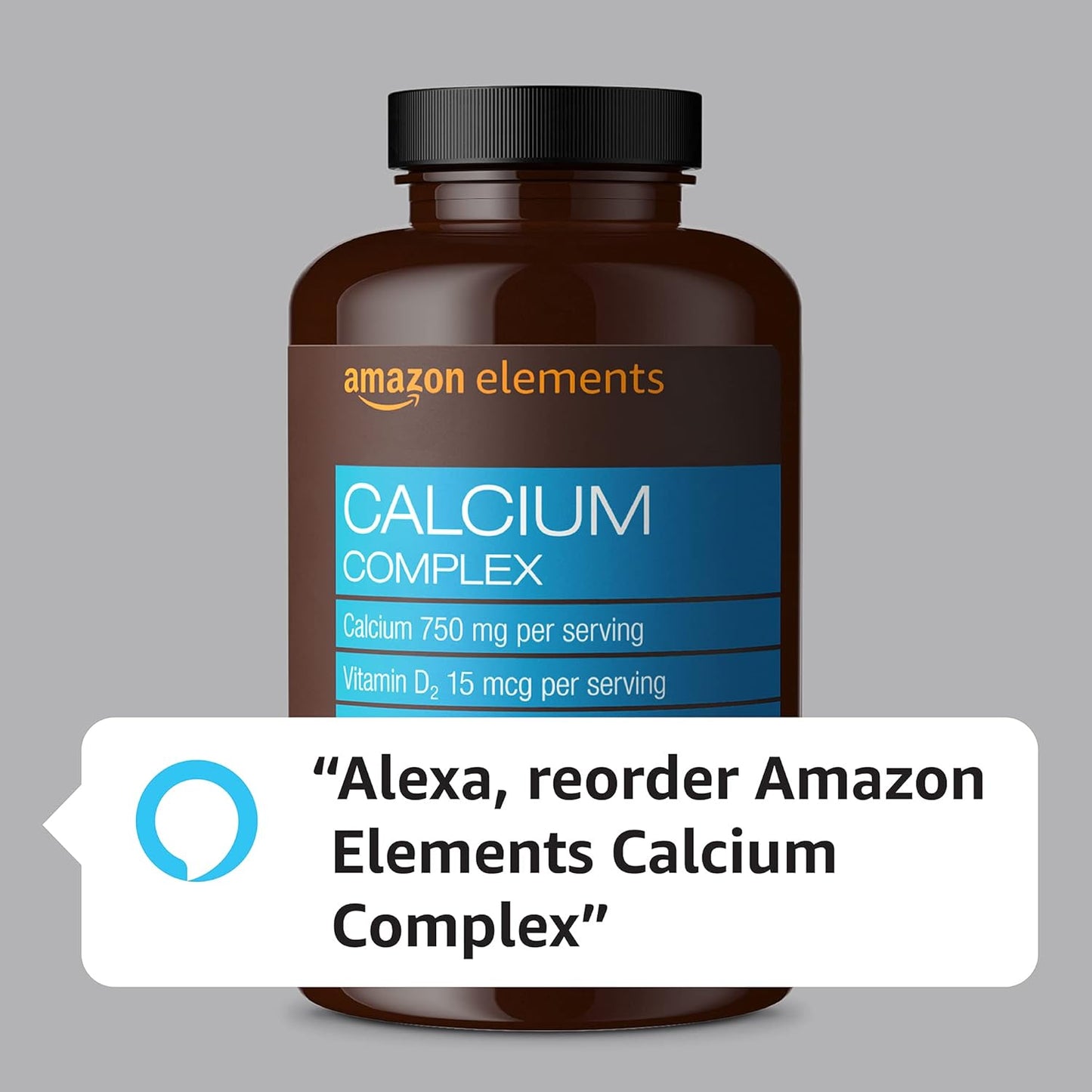 Amazon Elements Calcium Complex with Vitamin D, 250 mg Calcium (3 per Serving), Vegan, 195 Capsules (Packaging May Vary), Supports Strong Bones and Immune Health (Pack of 2)