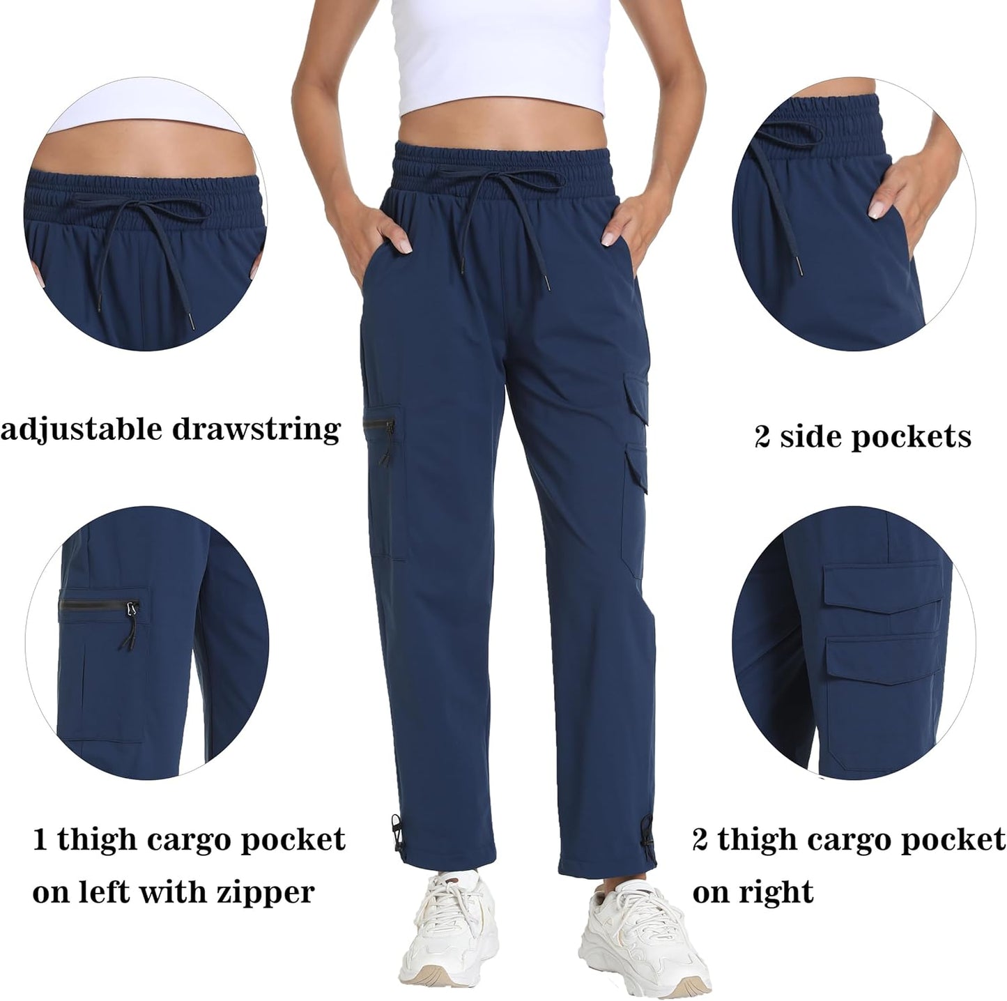 Women's Lightweight Hiking Joggers with Pockets - Water Resistant Cargo Pants for Outdoor Workouts Camping
