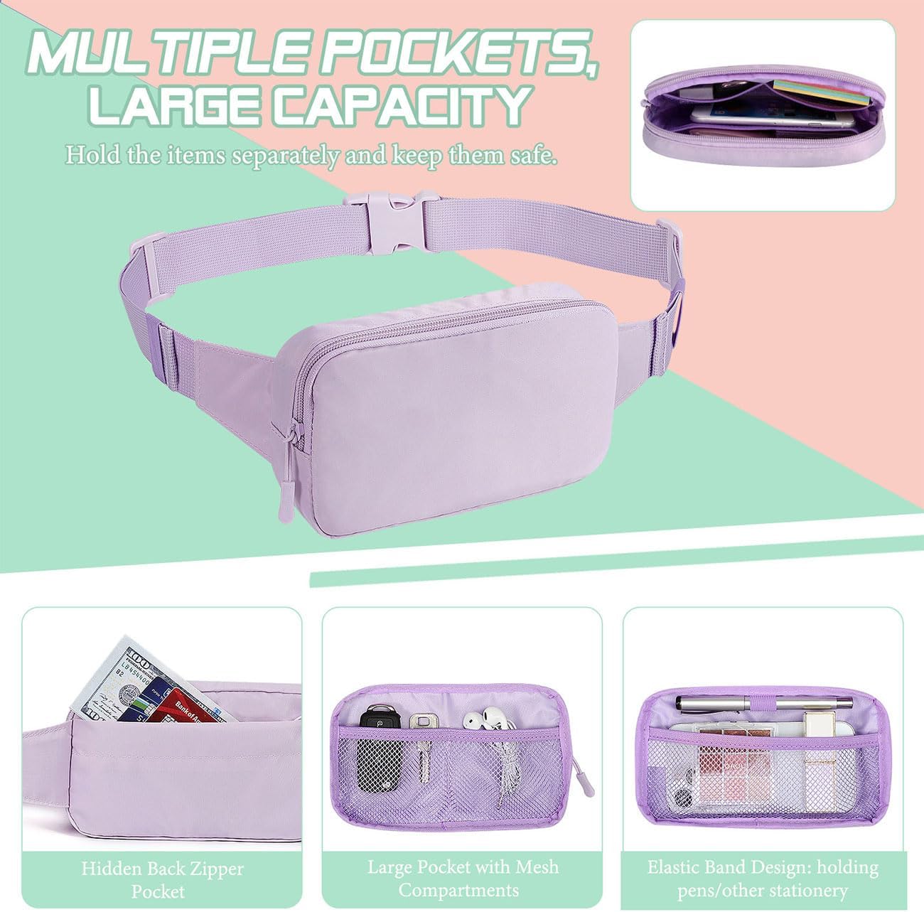 MoKo Fanny Packs for Women Men, Fashion Running Waist Packs, Crossbody Mini Bag Fanny Pack Belt Bag with Adjustable Strap for Running Outdoors Workout Travel Hiking Cycling