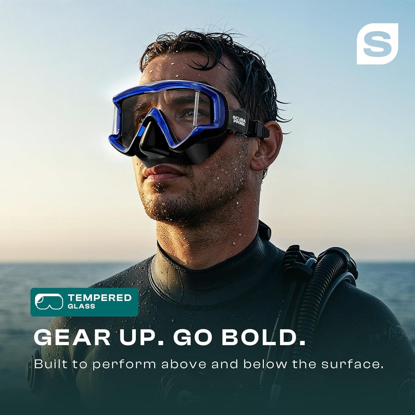 Pano 3 Scuba Diving Mask, Tempered Glass Snorkel Mask Three-Window Scuba Mask No-Leak Dive Mask Silicone Skirt Diving Mask for Snorkeling and Scuba Use