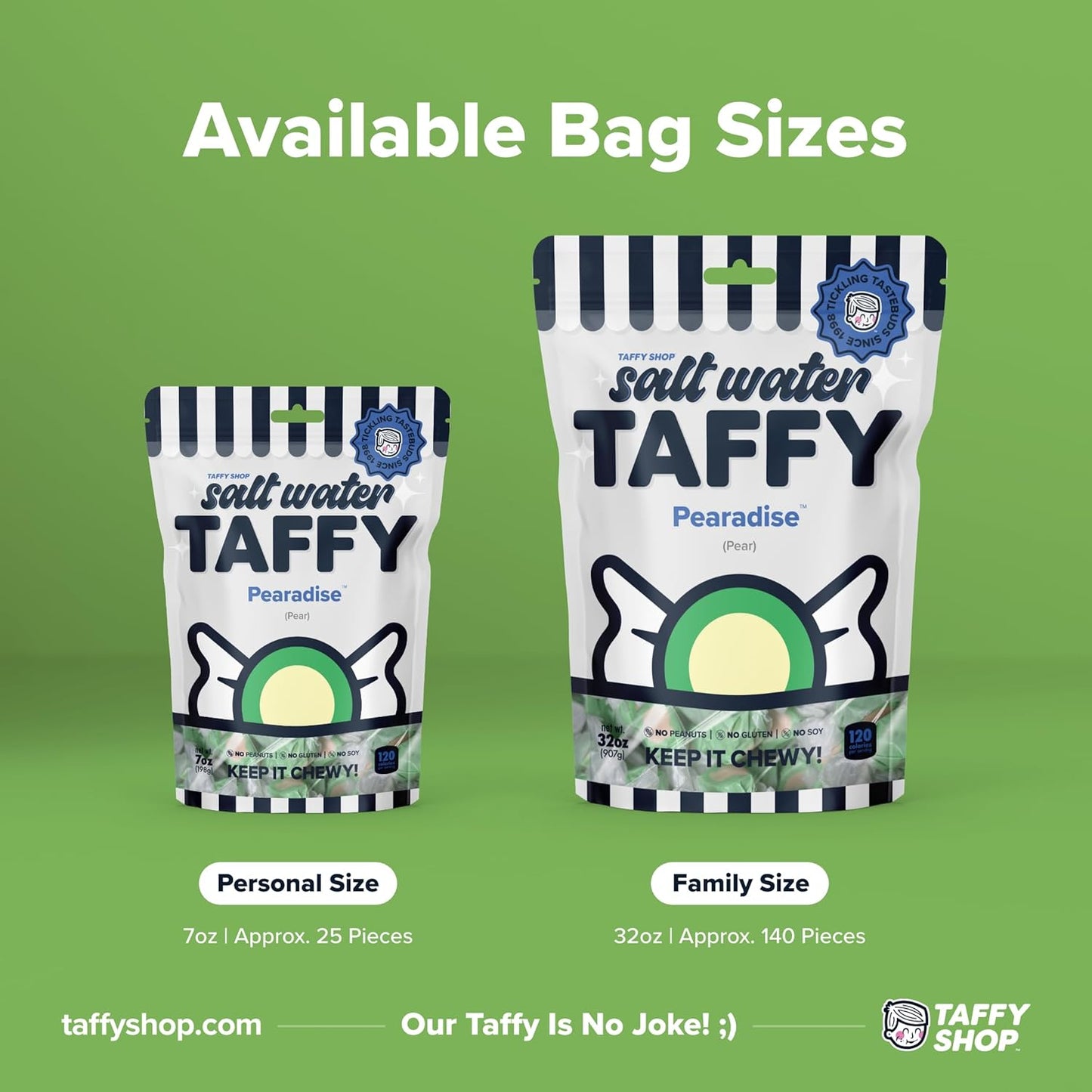 Taffy Shop Pearadise, Pear Taffy – Gourmet Soft Chewy Candy, Bulk Sweet Snack, Fresh Gift & Gluten-Free, 35 Individually Wrapped Pieces (7oz)