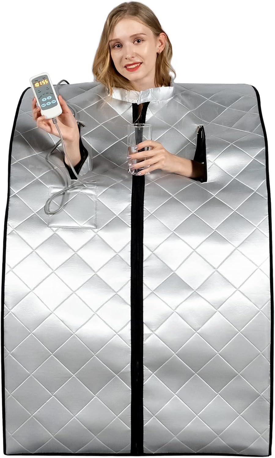 Smartmak Far Infrared Sauna, Full Body One Person SPA Set with Portable Time & Tempreture Remote Control, Heating Foot Pad and Foldable Reinforced Chair(L 27.6’’ x W 31.5’’ x H 37.8’’) - Black Border