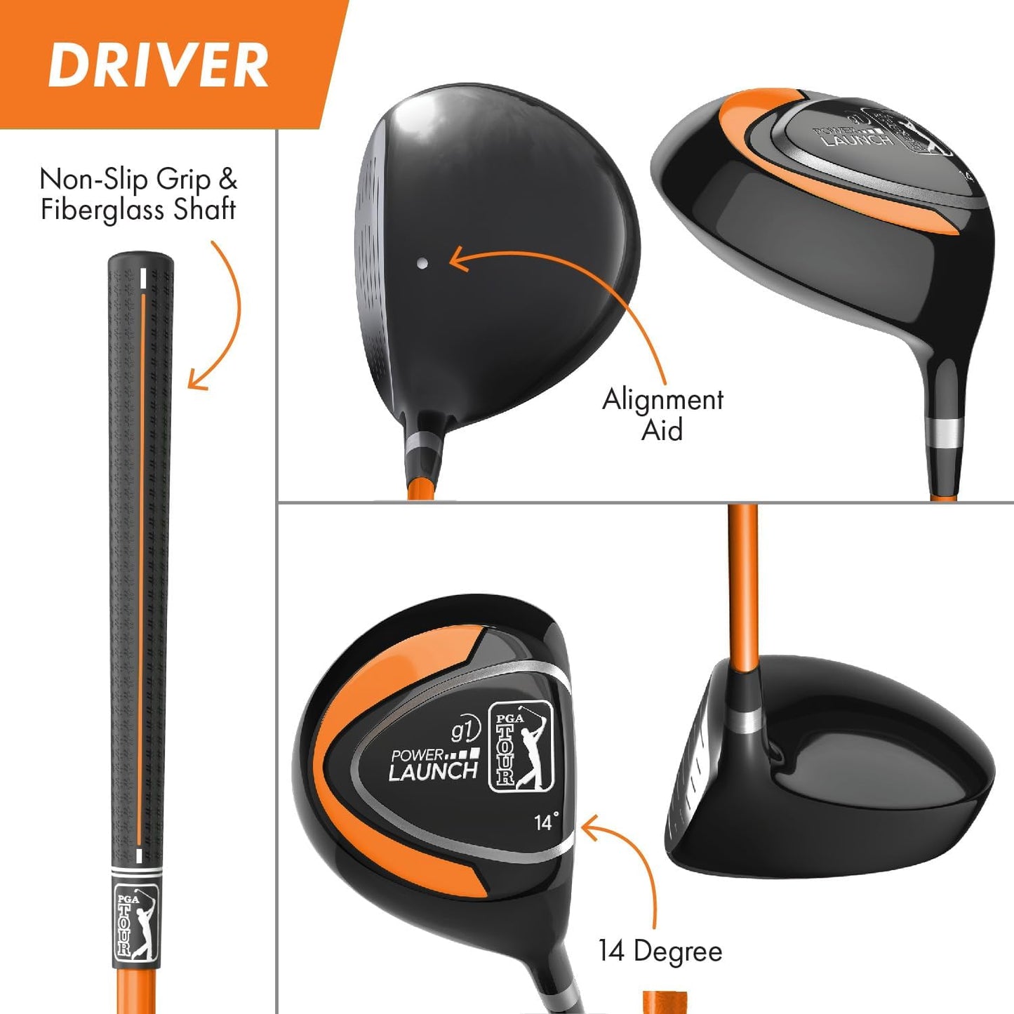 PGA TOUR Youth Golf Club Set for Ages 8-12 (4’8”-5’2”) and 12+ (5’2”+), Right and Left-Handed Kids Golf Sets – Beginner Junior Golf Clubs with Lightweight Stand Bag, Mallet Putter, Hybrid, Driver