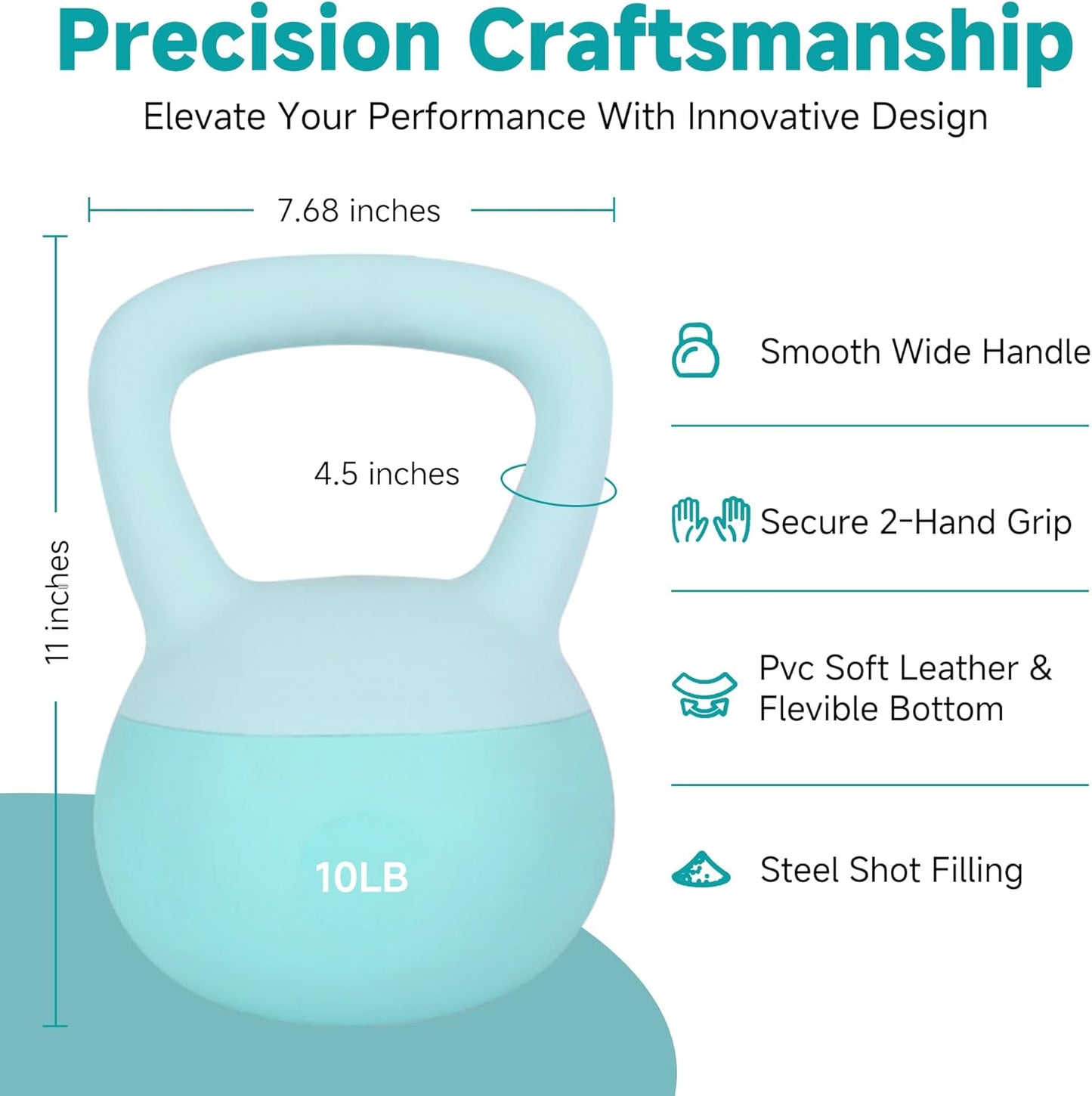 Leikefitness Soft Kettlebells,Steel Shot Filled Weights for Women and Men,Color Coded Anti Slip Soft Kettlebells,Home workout