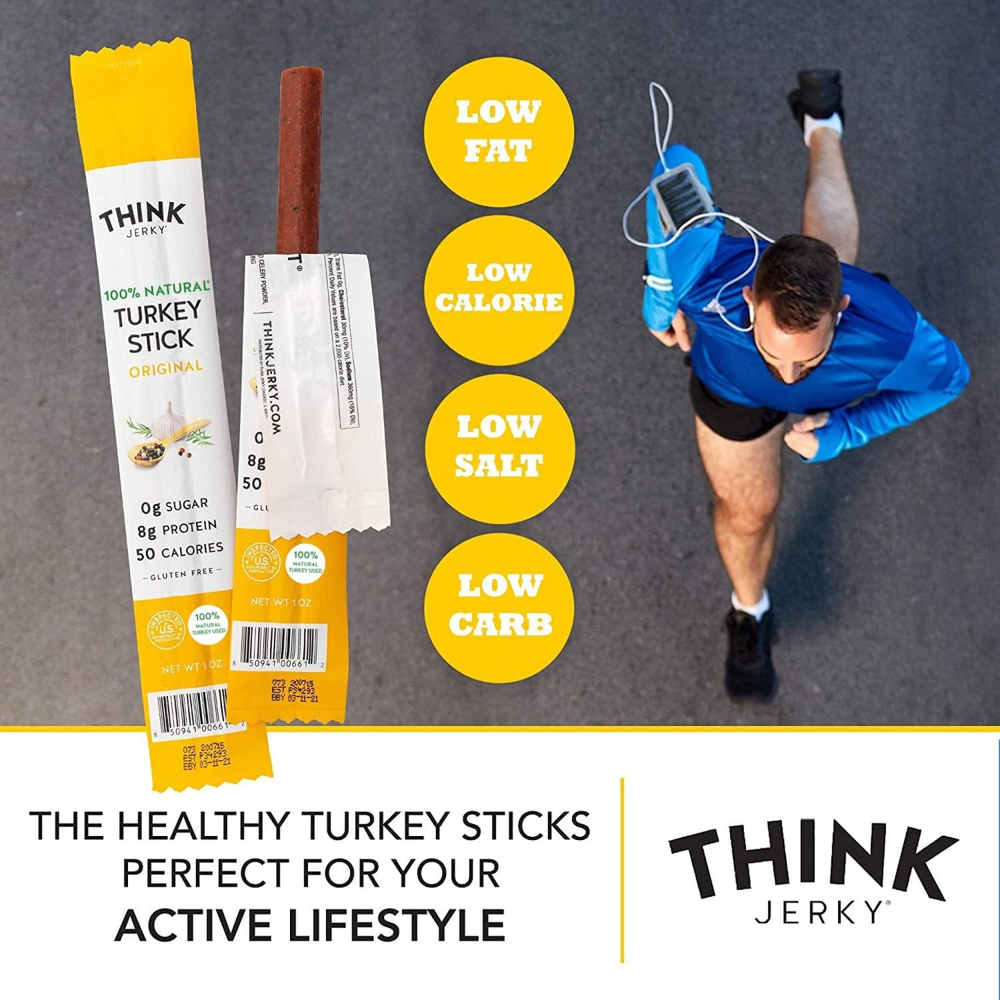 Think Jerky All-Natural Turkey Sticks, Gluten and Sugar Free, No Nitrates, Keto Paleo Friendly High Protein Low Carb Meat Snack - 0.5 oz Sticks, 20 Pack