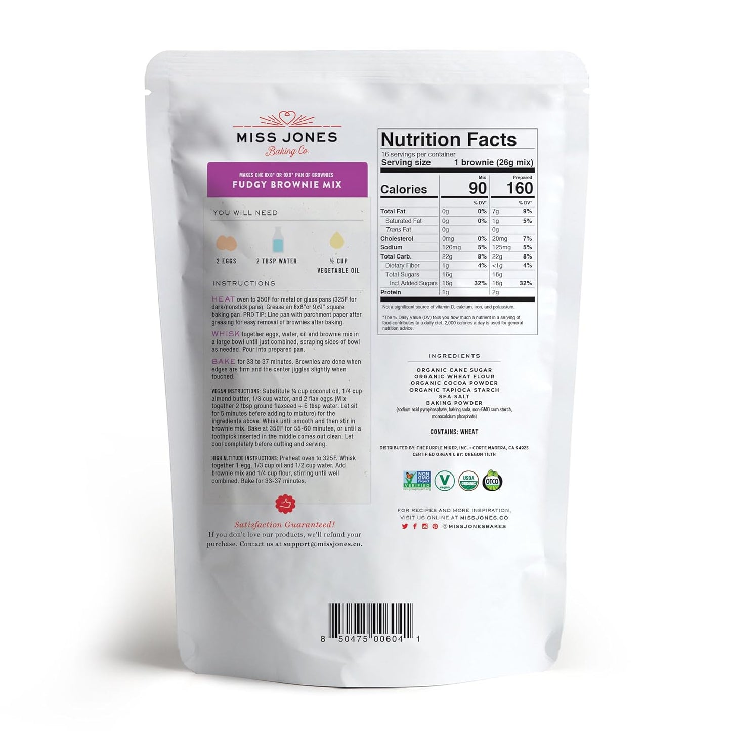 Miss Jones Baking Organic Fudge Brownie Mix, Non-GMO, Vegan-Friendly: Rich Cocoa (Pack of 1)