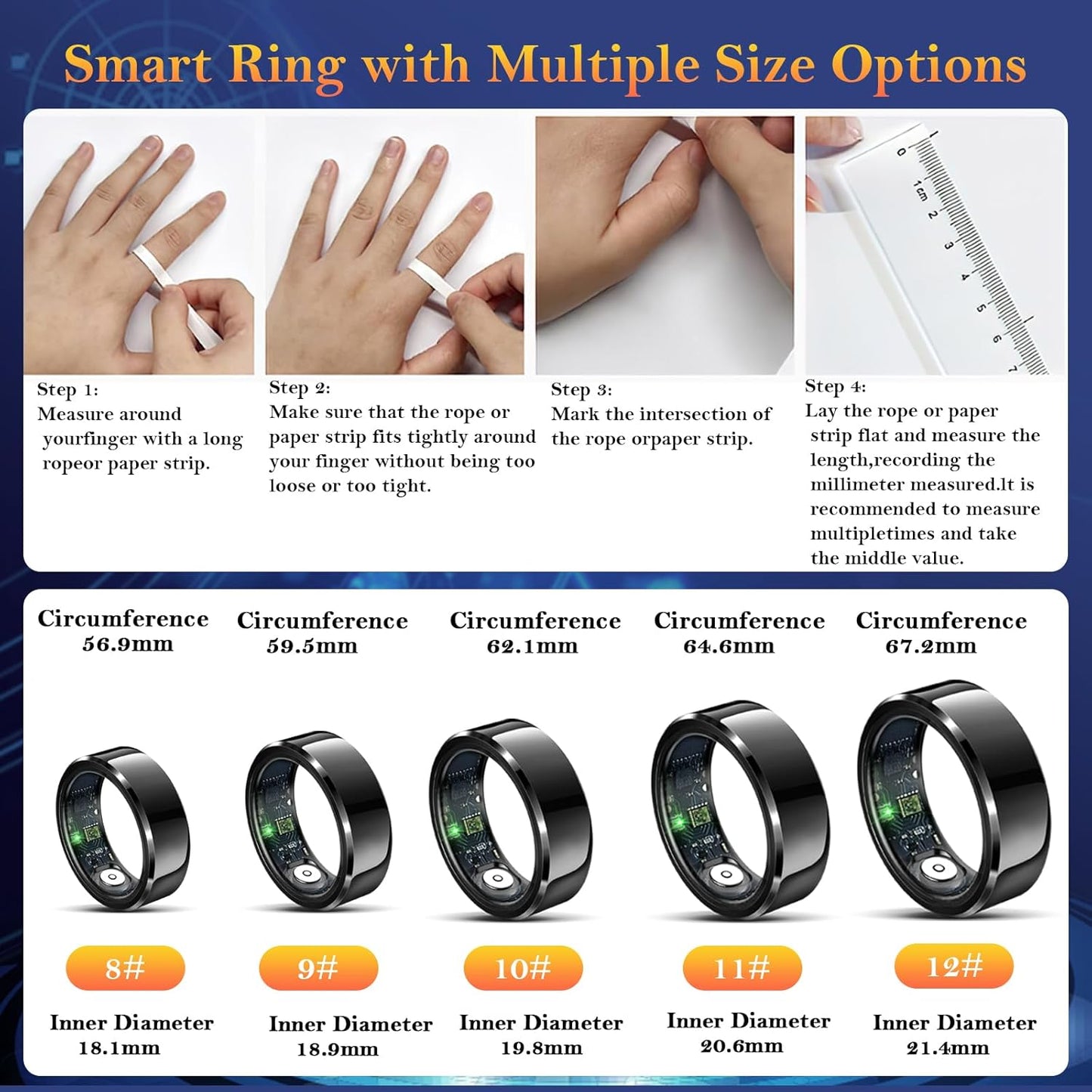 Smart Ring for Women Men-Wearable Fitness Tracker with Sleep Tracking Heart Rate Blood Oxygen Healthy Monitor Ring Activity Monitoring Steps Calories Black