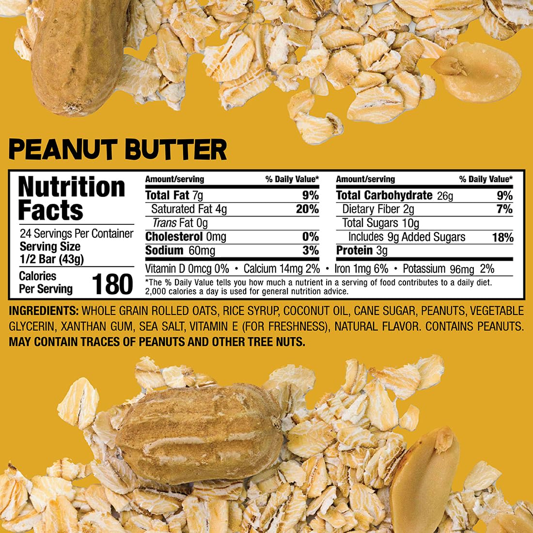 Bobo's Oatmeal Bars, Peanut Butter, Gluten Free Vegan Whole Grain Oat Bars, Pack of 12