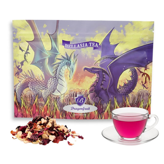 Bellasia Tea Dragon Fruit for Kids Using Real Fruit Pieces - Caffeine Free Herbal Tea Blend with Real Ingredients & Balanced Flavor- Add Loose Leaf Tea to Your Child’s Routine for A Fun & Tasty Drink. 20-25 Cups