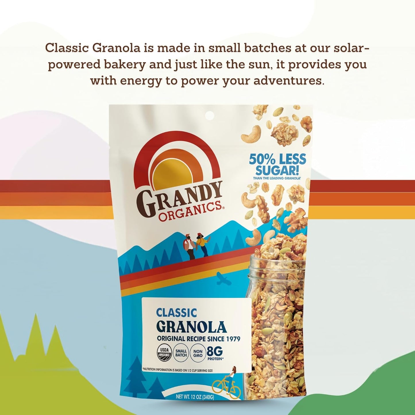 Grandy Organics Classic Granola, Certified Organic Granola Cereal, Low Sugar - Made with Oats, Pumpkin Seeds, Walnuts and Cashews, 12oz Bags, Bulk Pack of 3
