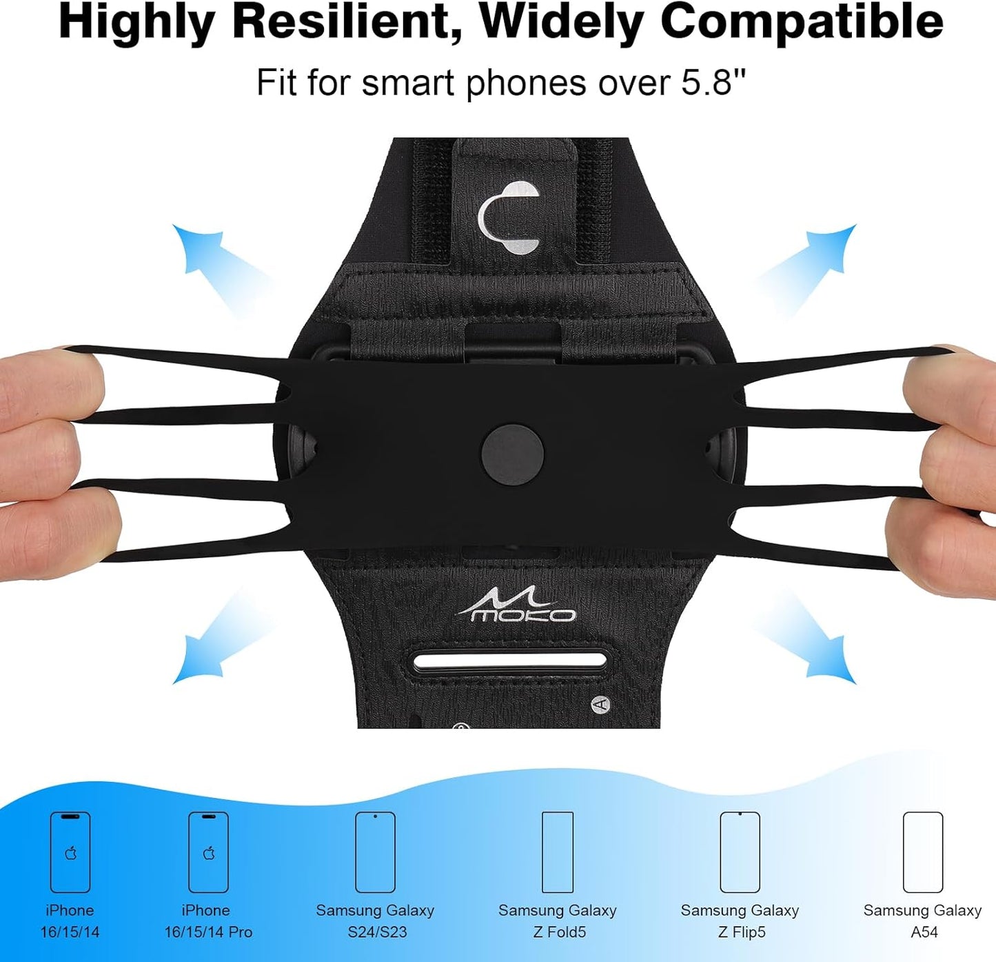 MoKo Running Armband 360°Rotatable for iPhone 16 15 14 13 Pro Max Plus Samsung Galaxy Note S24 S23 Fits Smartphones Over 5.8'', Detachable Armband Phone Holder for Running Biking with Key Holder