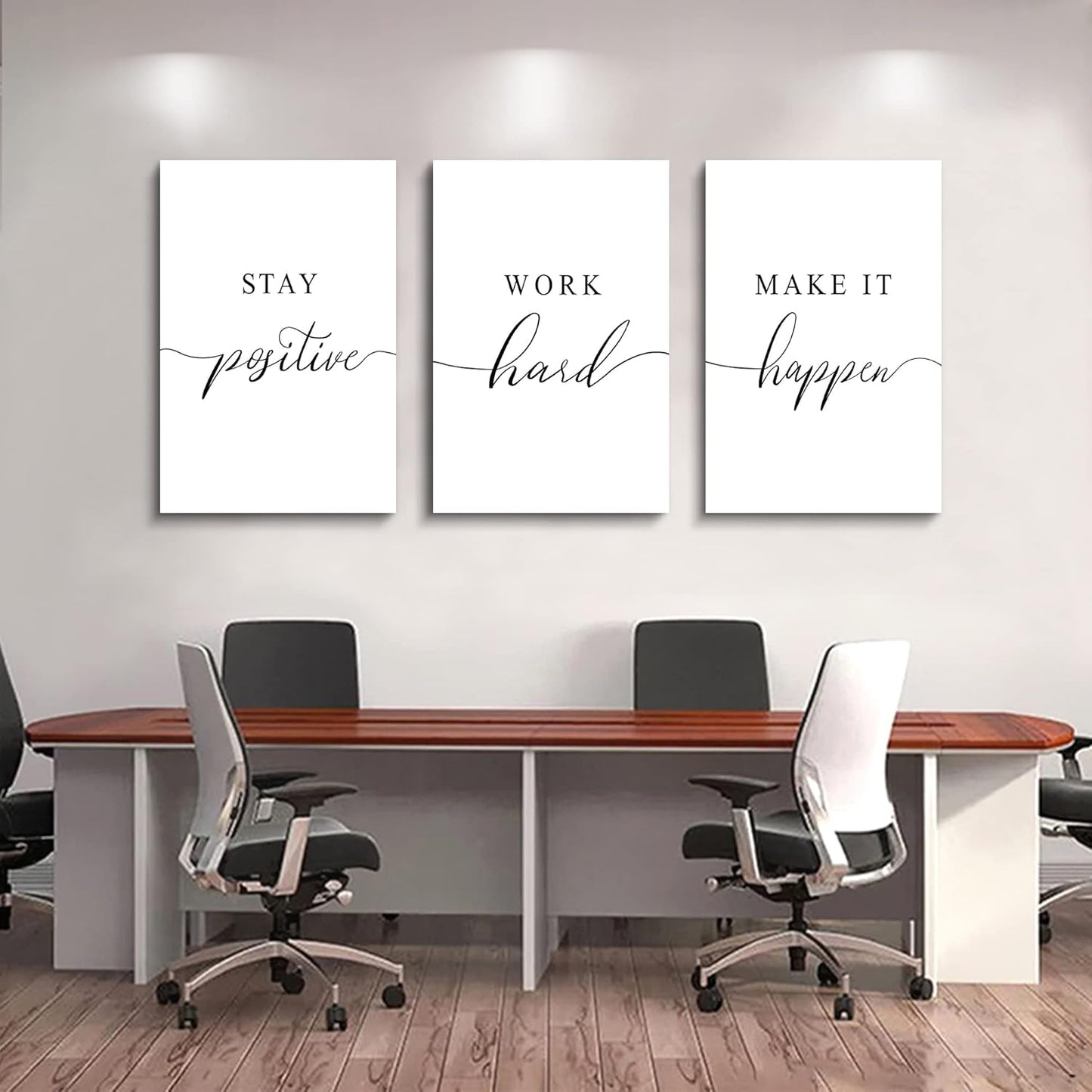 Framed Canvas Wall Art Work Quote, Office Wall Art Decor, Stay positive work hard make it happen, gift for father, boss gift, Inspirational Prints, Motivaional Wall Art (G-3pcs,16x24inchx3pcs)