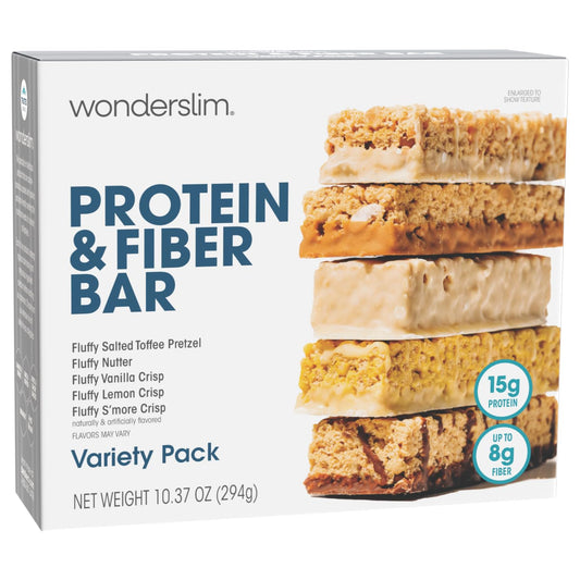 Wonderslim High Fiber Protein Bars, Variety Pack | 15g Protein, 8g Fiber | Low Sugar, Low Carb | Healthy Indulgence | Satisfying, Supports Energy & On-the-Go Convenience, 7 Pack