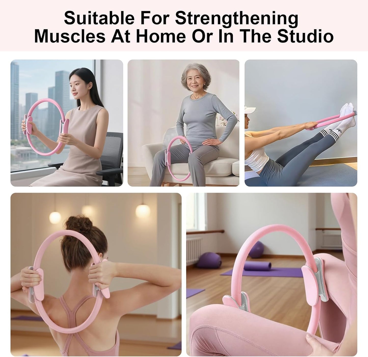 Pilates Ring 15 Inch Magic Circle Ring, Dual Padded Handles Pilates Rings Circle, Adjustable Yoga Ring