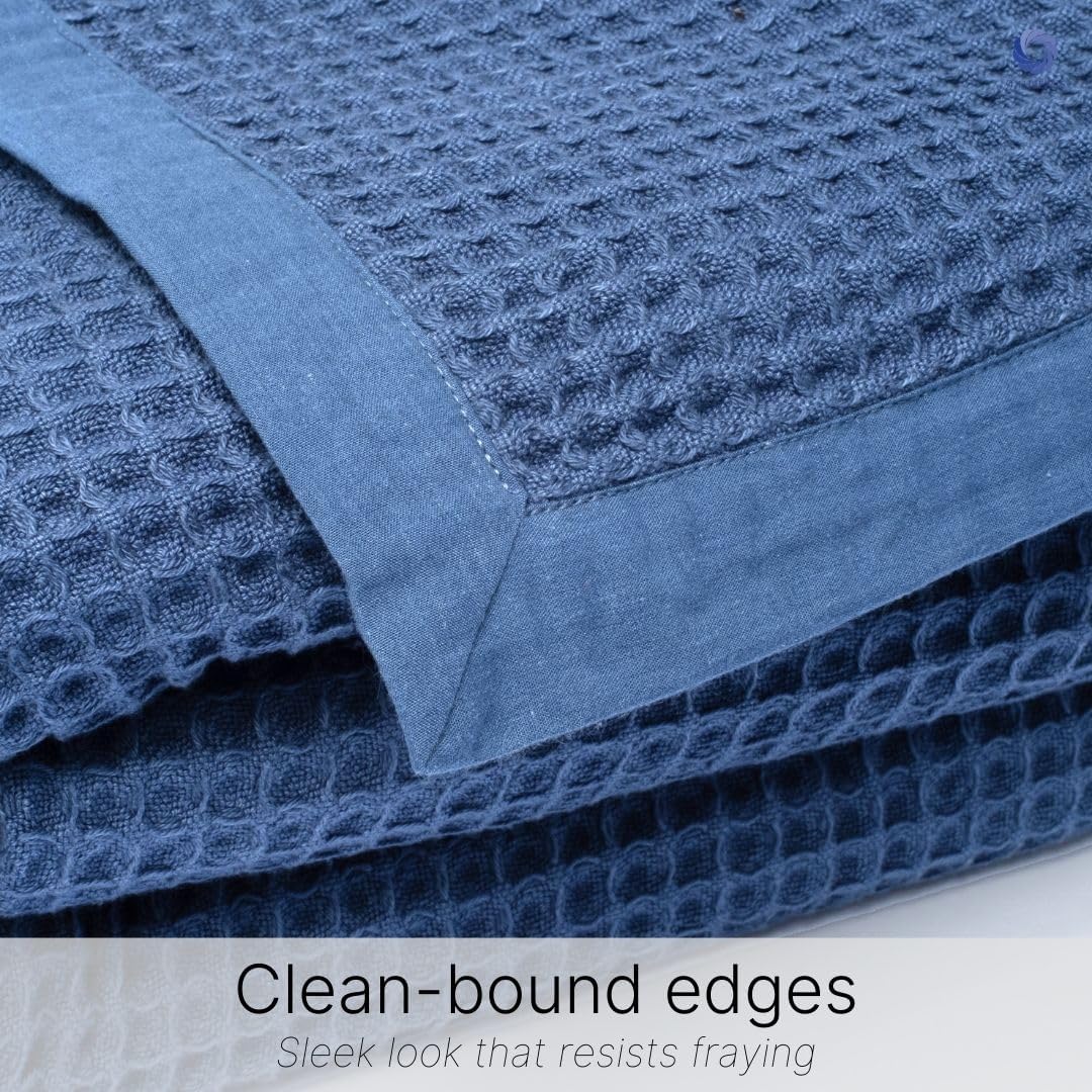 GOTS Certified Organic Cotton Waffle Weave Blanket, King Bed Size,108"X90" Cozy Throw Blanket for Couch, Modern Home Decor, Throw Blankets,Comfy Waffle Blanket Soft Bed Blankets-Navy Blue