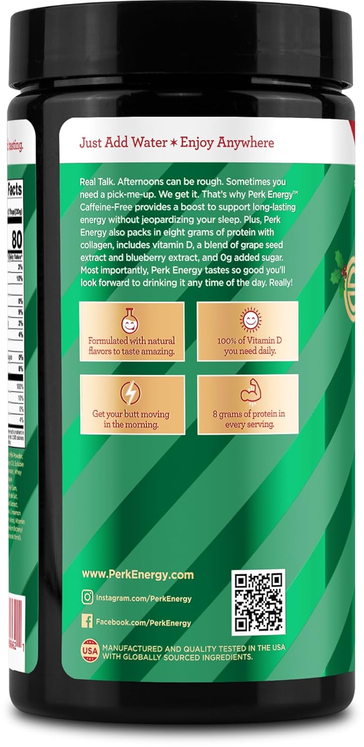 Perk Energy Original Caffeine-Free Eggnog (20 Servings) - Gluten Free, Soy Free, Peanut Free