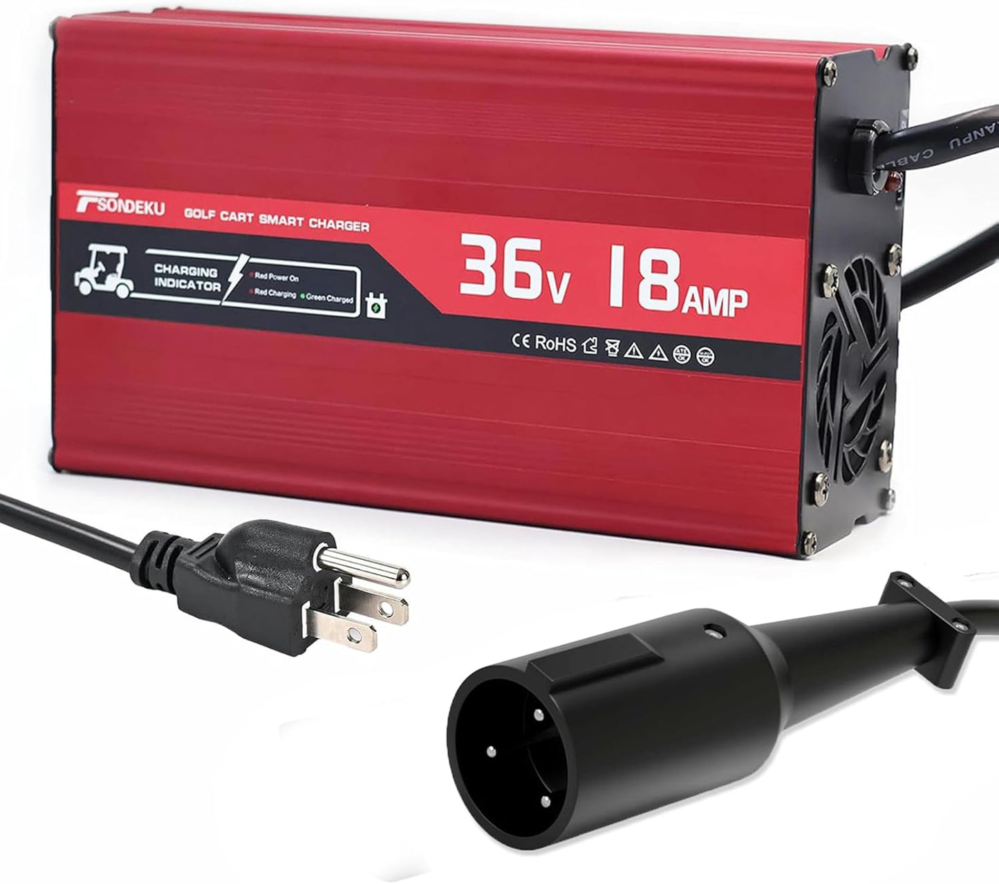 36V Golf Cart Battery Charger for Club Car Precedent & DS Golf Carts -18AMP, Upgrade Trickle Charger Tech, 4-6 hrs Fast Charge! 16FT Cord, Aluminum Alloy Sturdy Shell