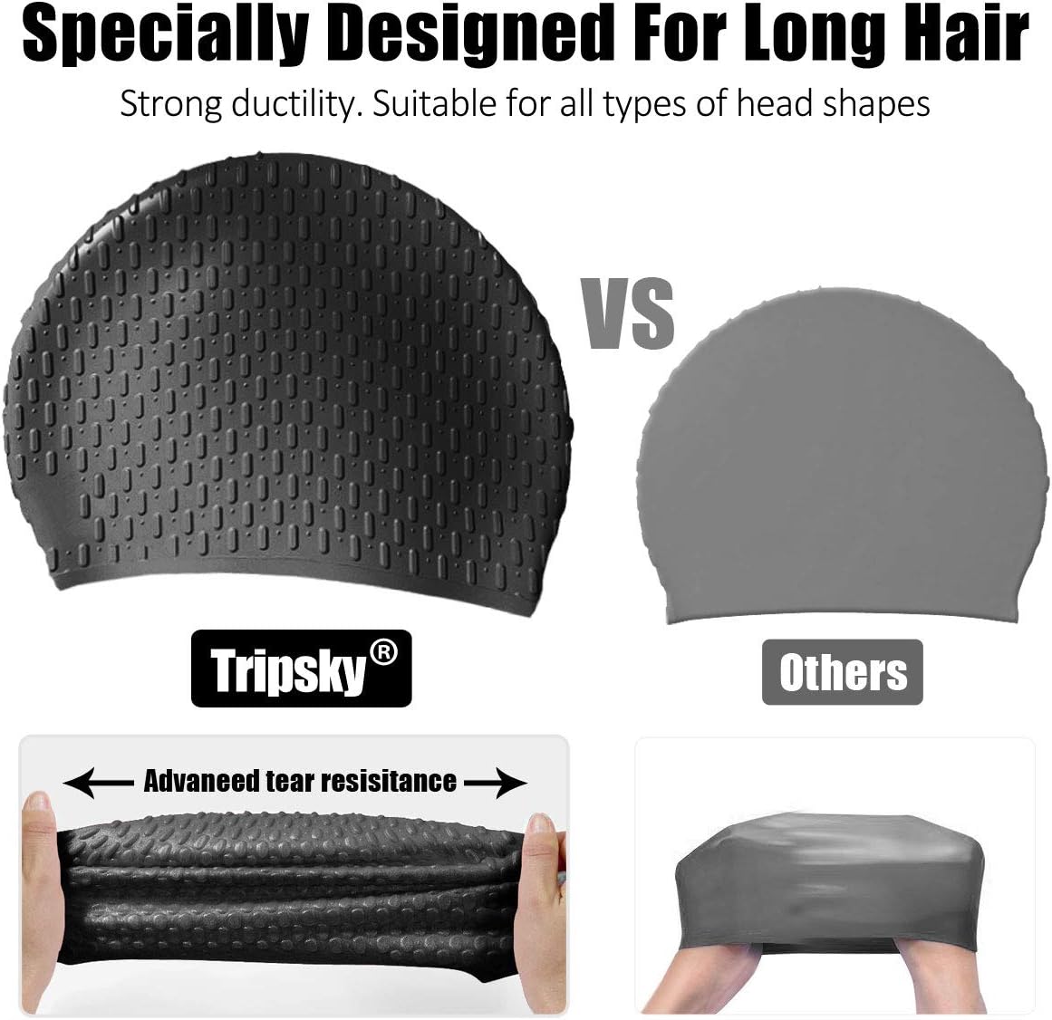 Tripsky Silicone Swim Cap,Comfortable Bathing Cap Ideal for Curly Short Medium Long Hair, Swimming Cap for Women and Men, Shower Caps Keep Hairstyle Unchanged…