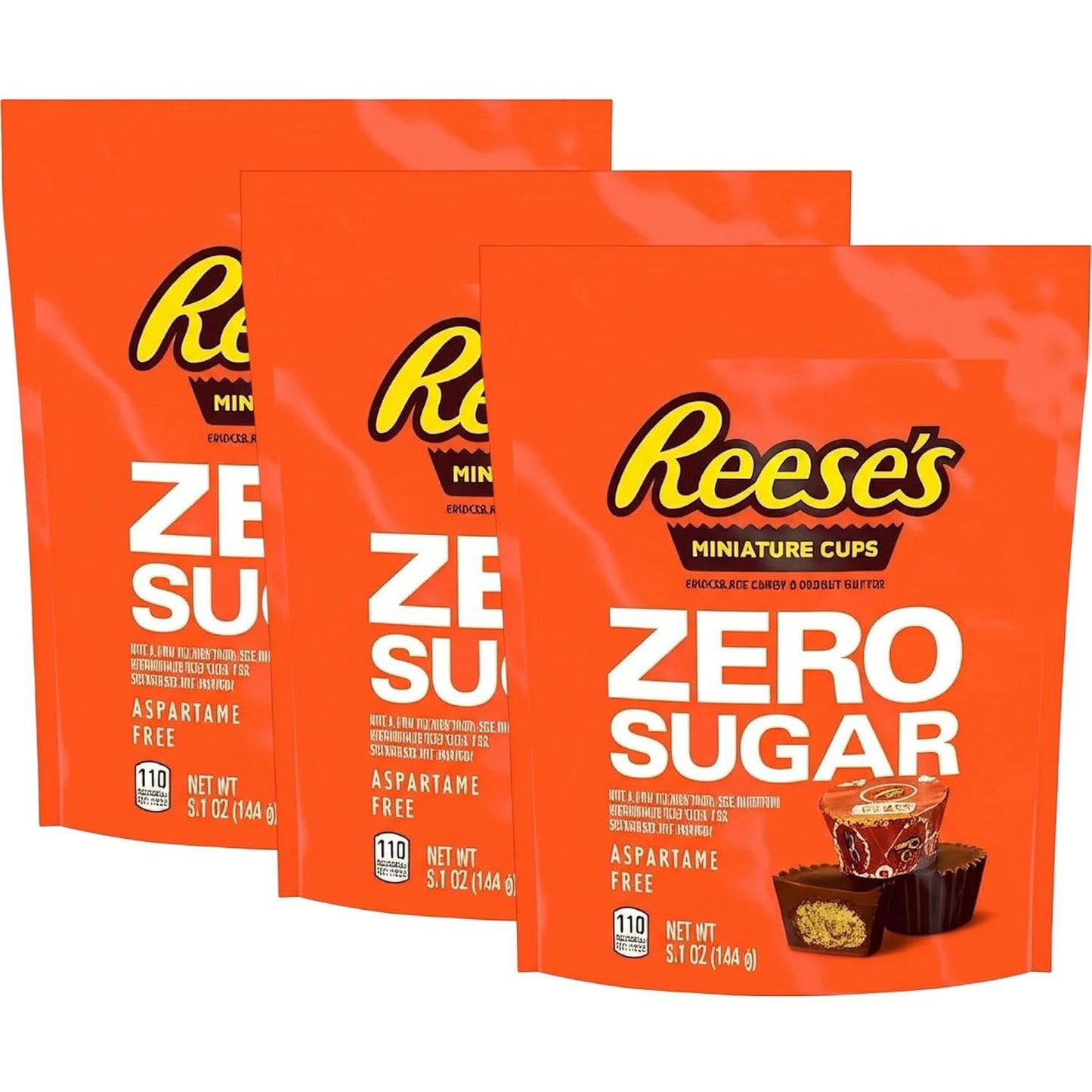 Reeces Zero Sugar Miniatures Chocolate Peanut Butter Cups Candy - e Diabetic Friendly Chocolate Candy Reeces Peanut Butter Cups 3X 5.1 OZ BAGS