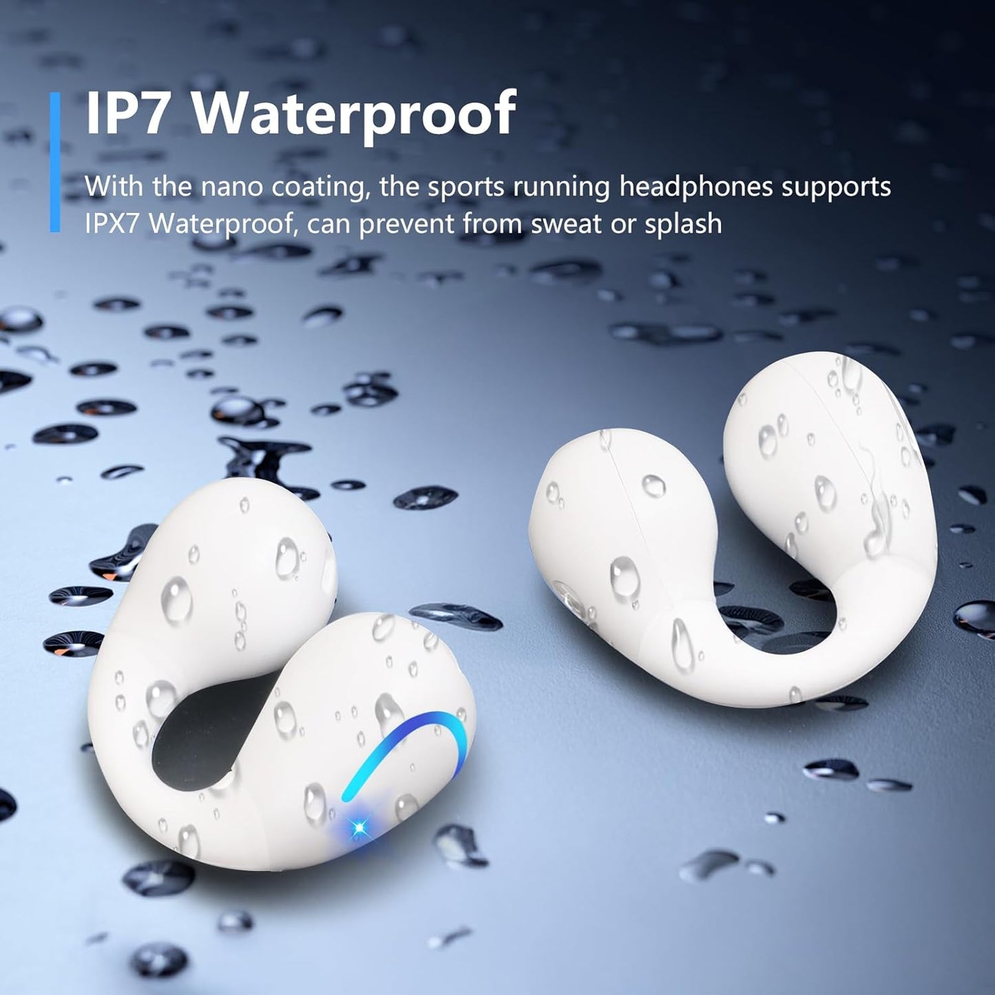 Open Ear Bone Conduction Headphones Bluetooth 5.3 Clip On Earbuds with Digital Display Charging Case 60 Hours Playtime Sport Earphones Built-in Mic IPX7 Waterproof for Running Fitness White