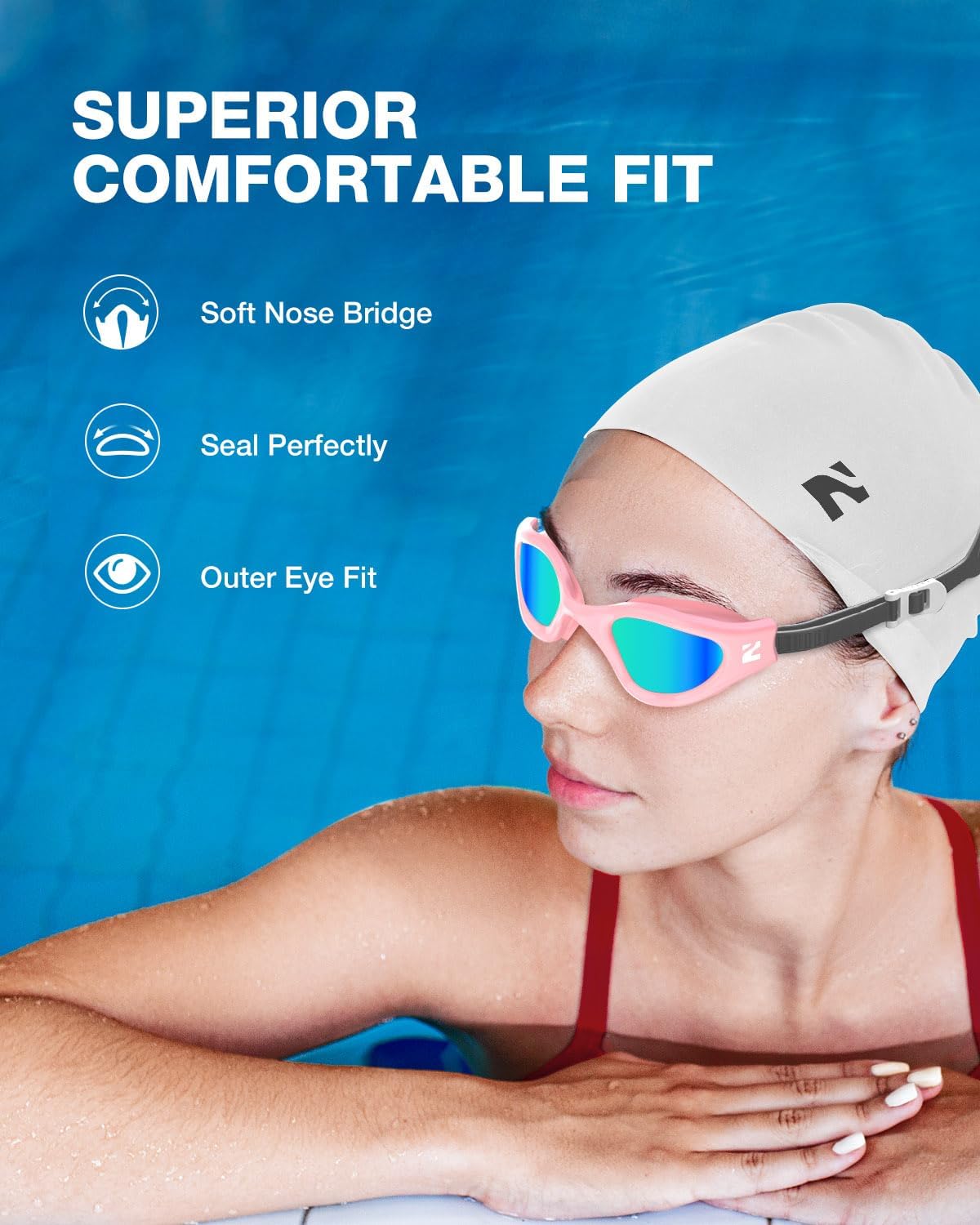 ZIONOR G1 Lite Swim Goggles with Swim Cap Comfortable Anti-fog Swimming Goggles Cap Set for Adult Men Women