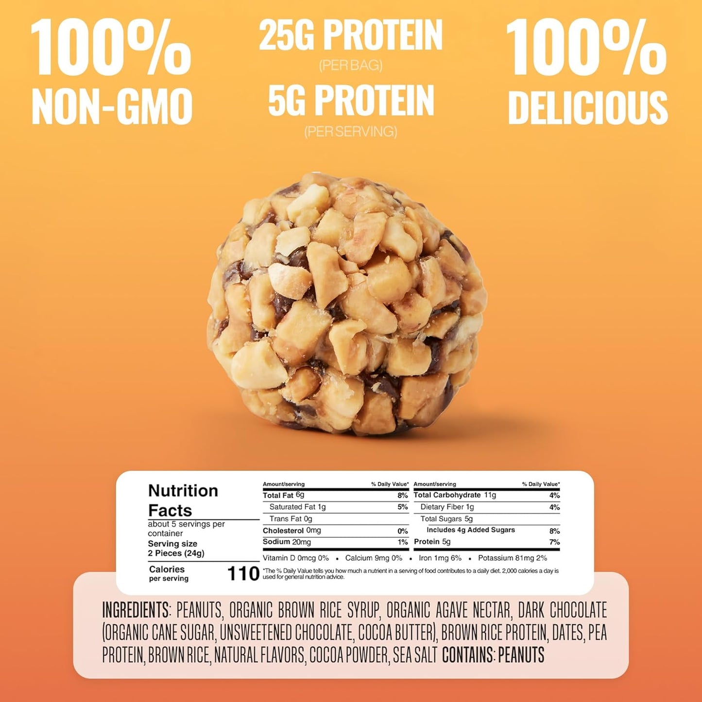 The Gluten Free Brothers Dark Chocolate Peanut Butter Bites - Gluten Free Protein Balls – Non GMO, Soy Free, Vegan – Snack Size Plant Based Protein Energy Balls, 4 oz (6 Count)