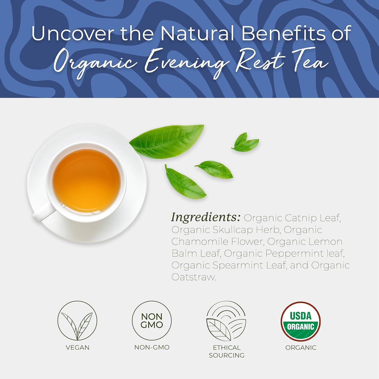 Starwest Botanicals Organic Evening Rest Tea - Caffeine Free Herbal Tea Blend for Sleep, Contains Chamomile & Lemon Balm, String Free Sachets, USDA Organic, Non GMO - 20 Tea Bags