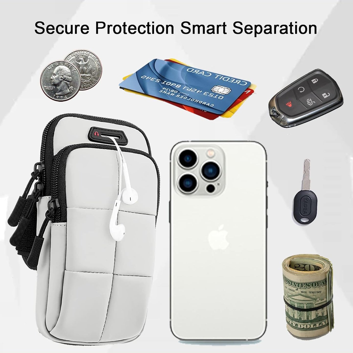 Phone Holder, Arm Bands for Workout, Use for Running, Walking, Hiking & Biking (Grayish White)