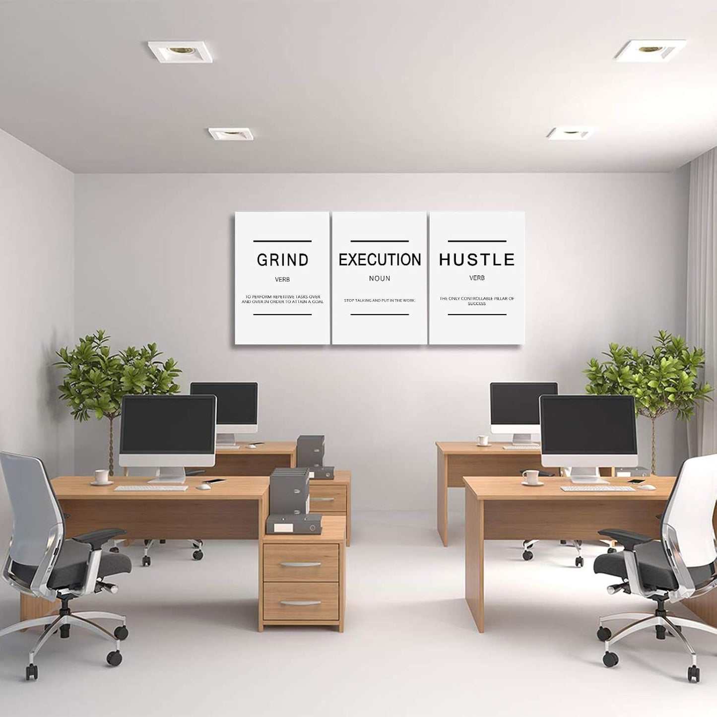 Inspirational Framed Canvas Wall Art - Grind Slogan, Success Quotes, Office Wall Art, Large Poster, Positive Motivational, Execute Poster (C-3pcs, 12x16in x3pcs)