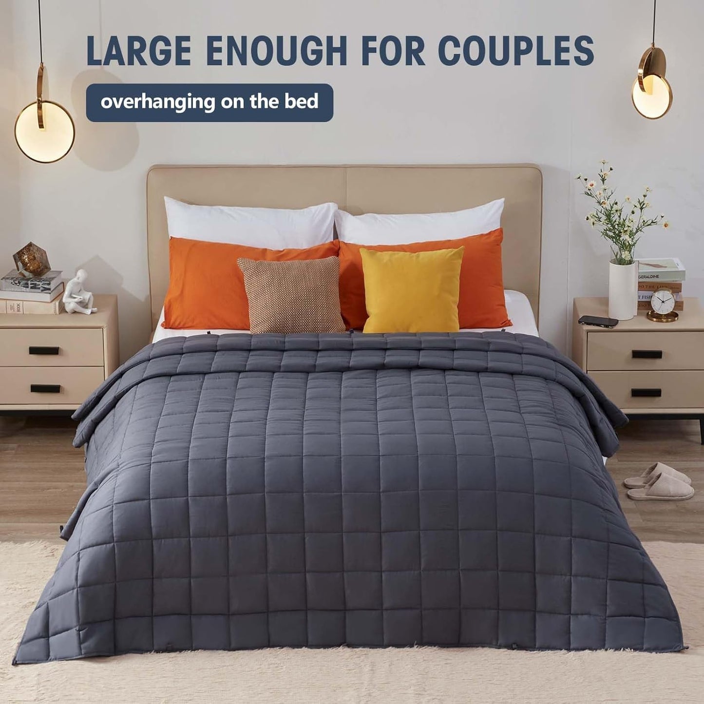 yescool Weighted Blanket for Adults (20 lbs, 88” x 104”, Grey) Cooling Heavy Blanket for Sleeping Perfect for 190-210 lbs, Queen Size Breathable Blanket with Premium Glass Bead, Machine Washable