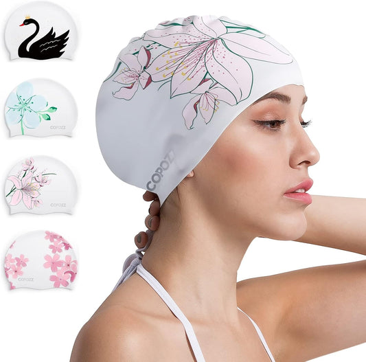 COPOZZ Stylish Silicone Swim Cap for Women – Comfortable, Durable, and Hair-Protecting Design