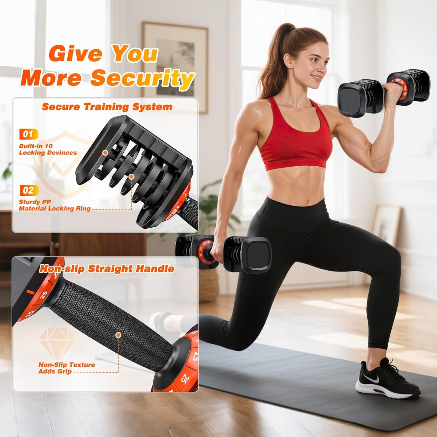 XDDIAS Adjustable Dumbbell Set of 2-25LB/55LB Set-1Sec Adjustable Dumbbell Weights-5 in 1 Free Weights Dumbbells Set with Effortless Tray/No-Slip Handle-Compact Size for Women/Men at Home Gym