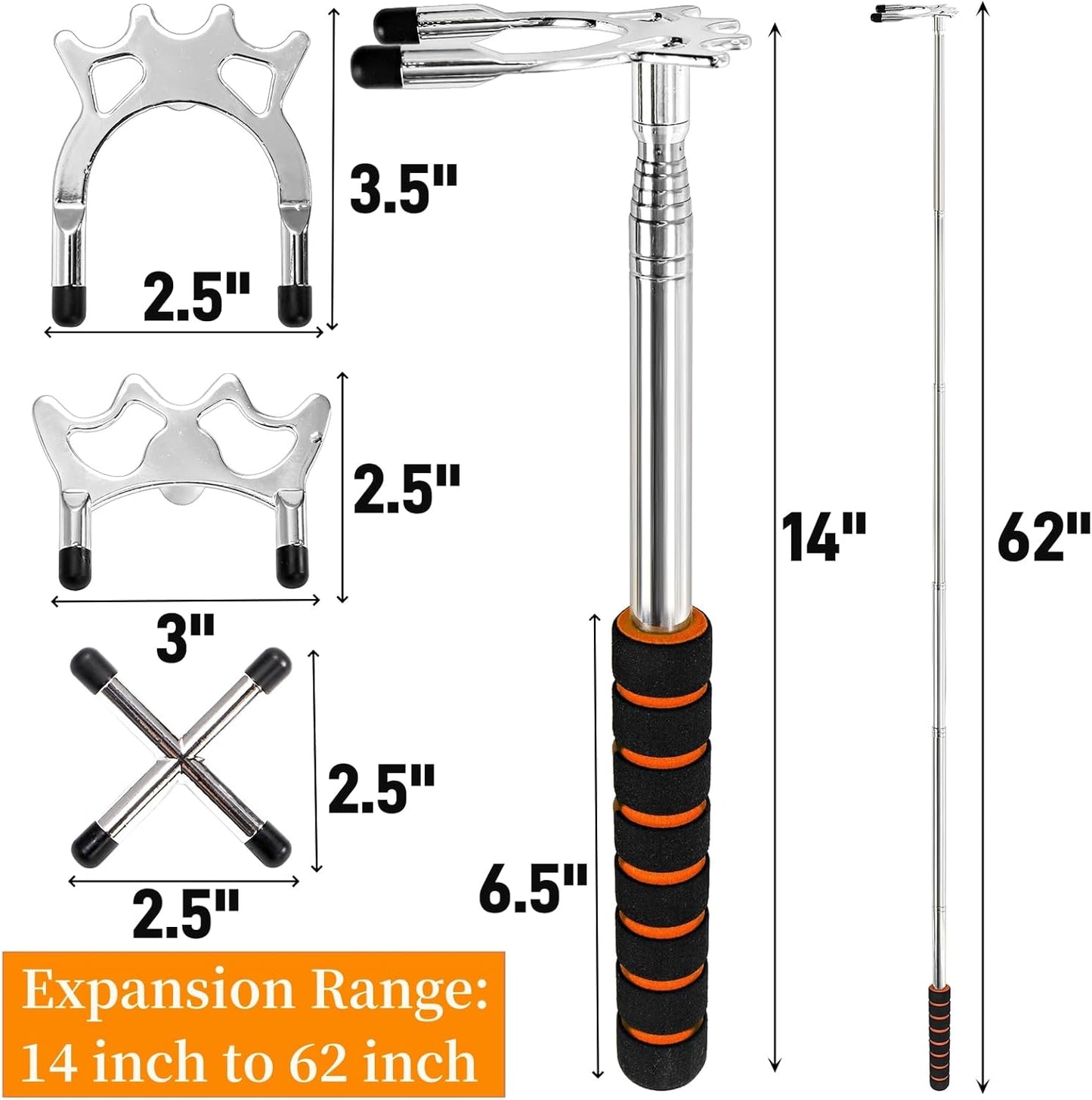 Retractable Billiards Cue Bridge, Snooker Pool Cue Bridge Stick, Billiards Cue Rest with 3 Pieces Removable Brass Bridge Head, Billiards Table Accessories for Pool Table, Game, Competition