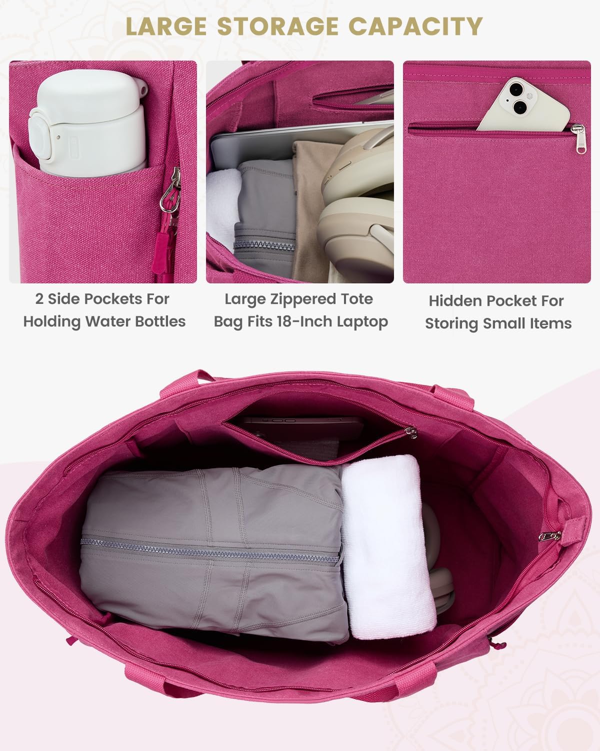 Gonex Yoga Mat Bag, Large Tote Bag with Multi Pockets for Women Men, Canvas Mat Carrier, Full Zipper Easy Access for Pilates Gym Travel