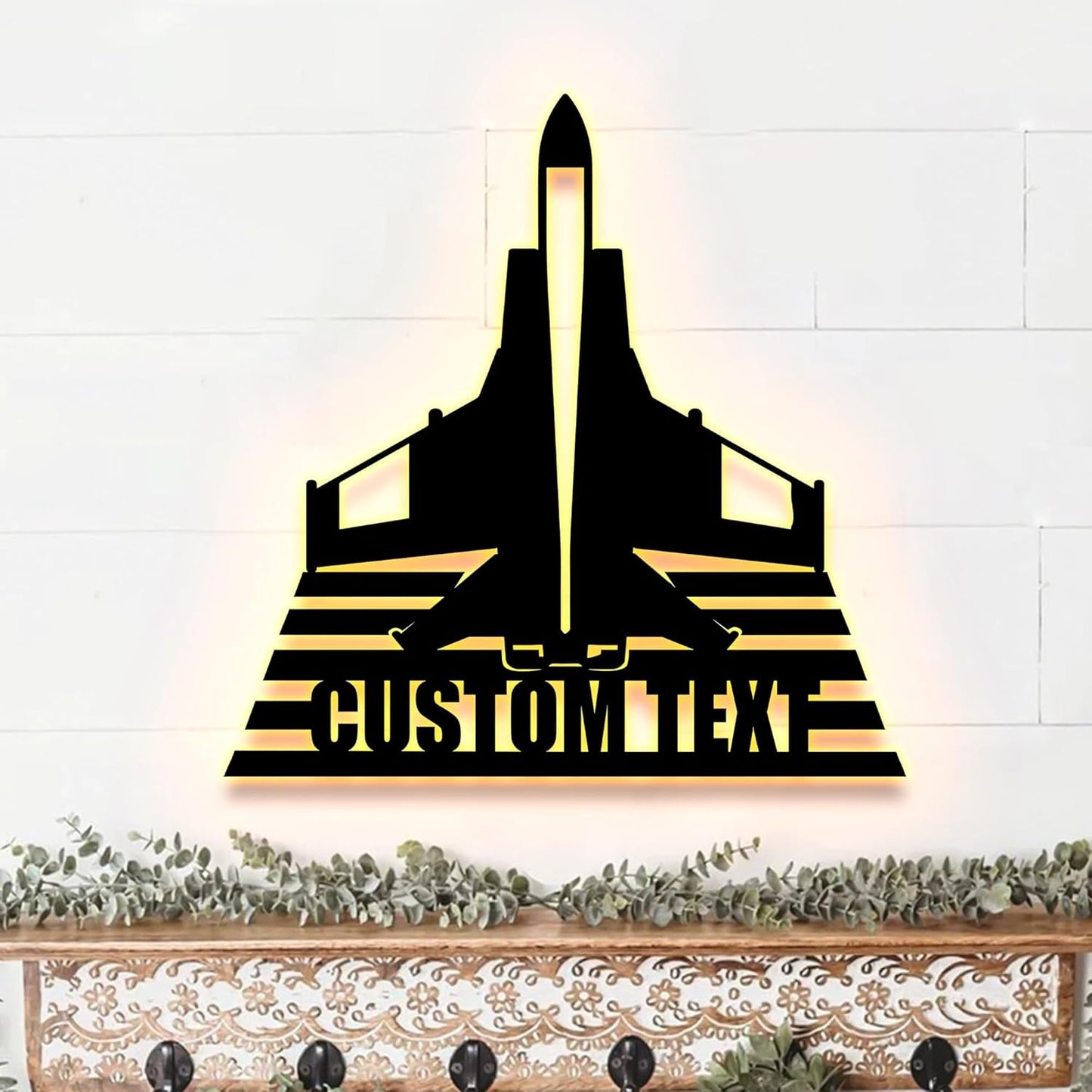 Personalized Fighter Aircraft Metal Wall Art LED Light, Custom Aviation Signs With LED Lights, Fighter Pilot Gift, Outdoor Decor, Wall Hanging, Home Decor, Birthday Xmas Gift