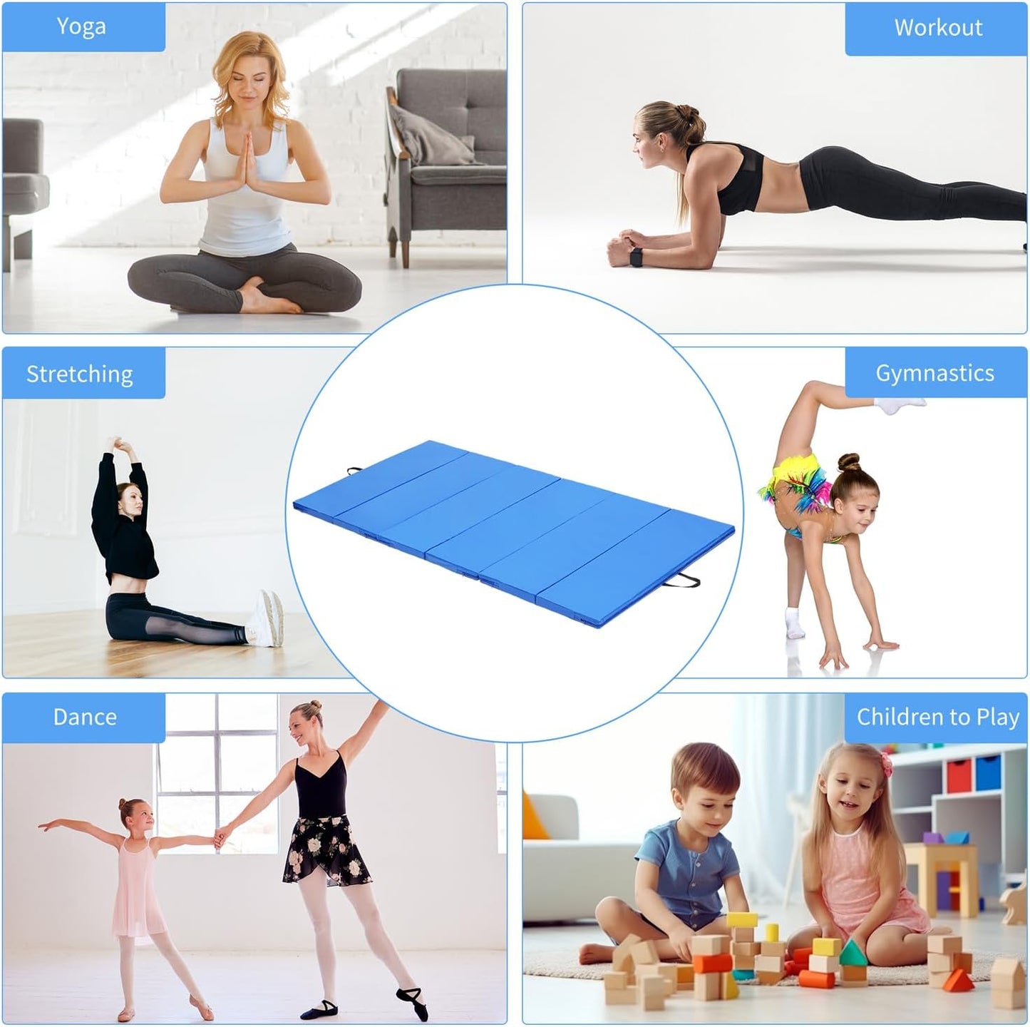 ZENOVA Gymnastics Mat 6'x3'x2''/4'x8'x2'' Exercise Mat Gym Mat for Home Aerobics Workout Foldable Tumbling Mat Children Gifts