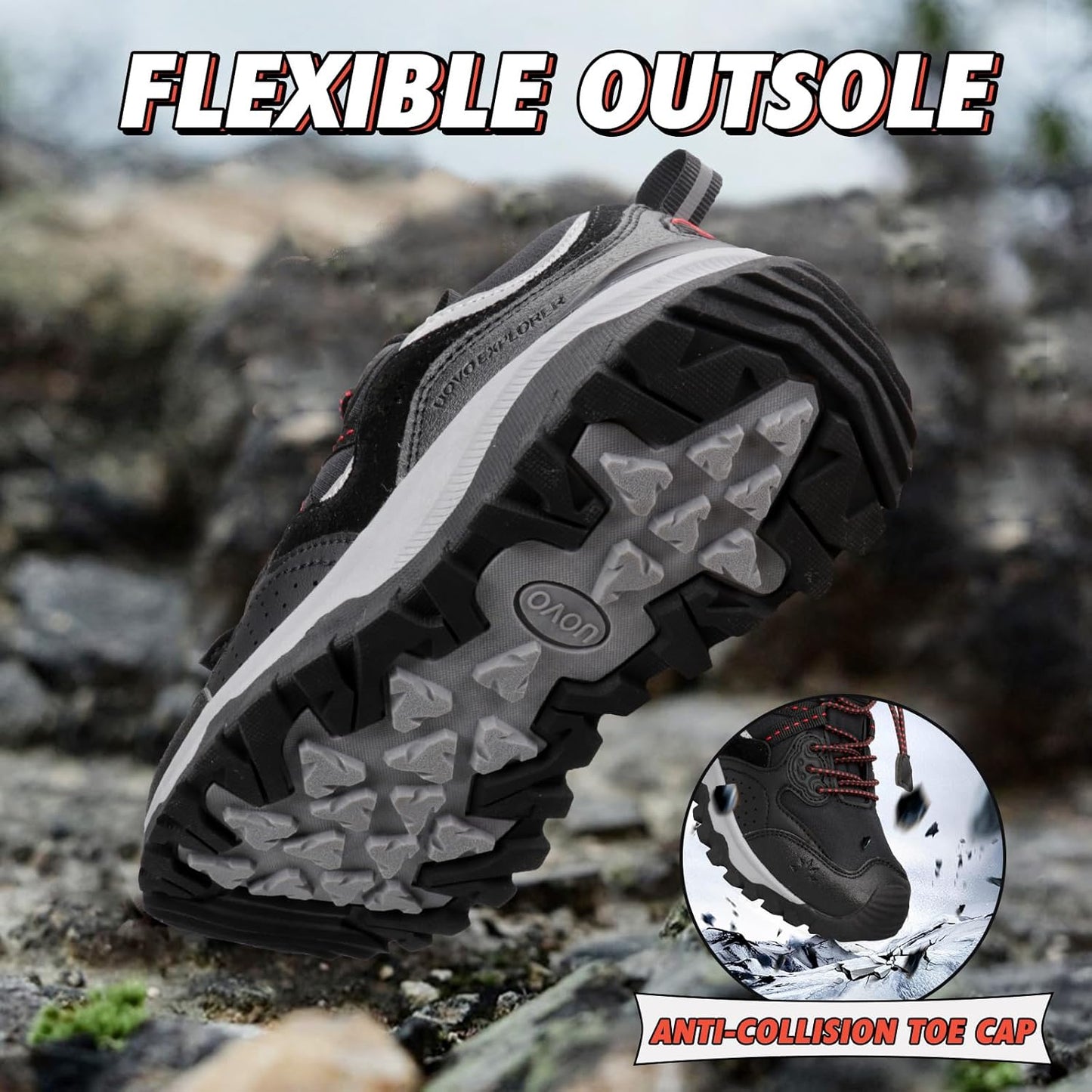 UOVO Boys Girls Hiking Shoes Kids Waterproof Running Trail Fashion Sneakers Breathable Lightweight Non-Slip Outdoor Walking Sports Shoe(Little/Big Kids)