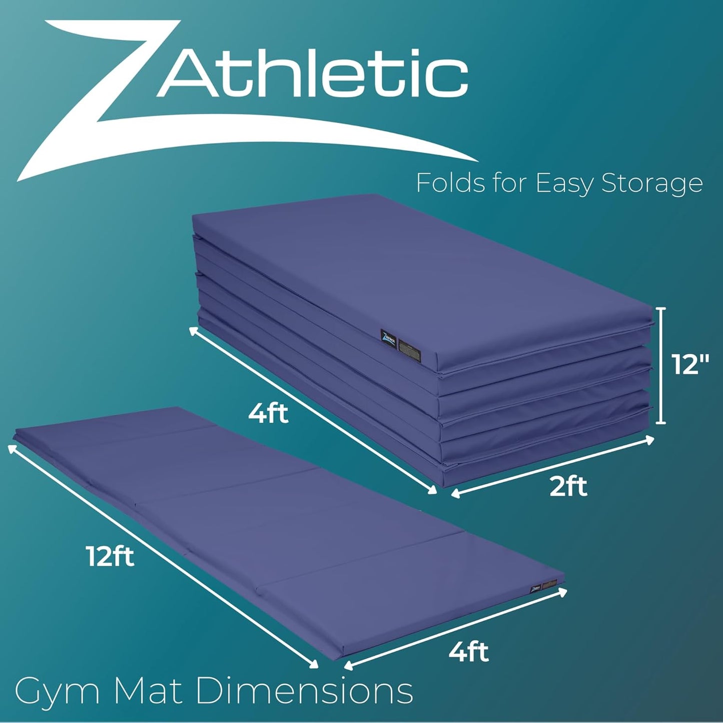 Z Athletic Folding Panel Mats for Gymnastics, Martial Arts, Tumbling (4ft x 12ft x 2in)