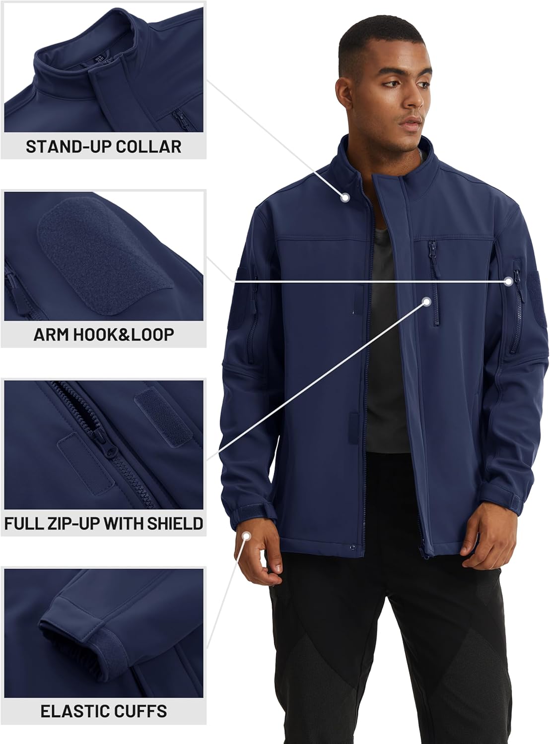 TACVASEN Men's Tactical Softshell Jacket Fleece Lined Water Resistant Windbreaker Military Lightweight Coat for Hiking