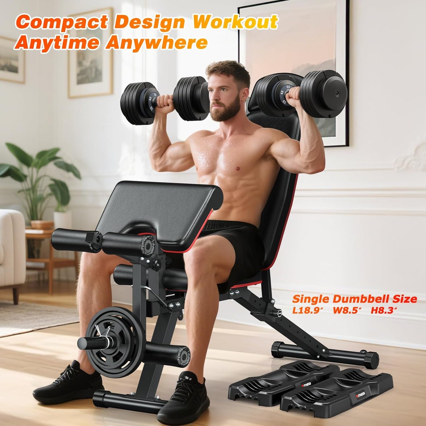 XDDIAS Adjustable Dumbbell Set of 2-25LB/55LB Set-1Sec Adjustable Dumbbell Weights-5 in 1 Free Weights Dumbbells Set with Effortless Tray/No-Slip Handle-Compact Size for Women/Men at Home Gym